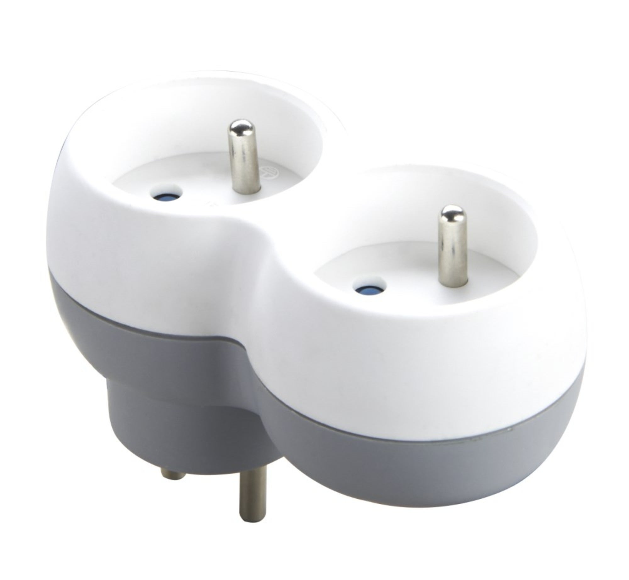 Rozgałęźnik elektryczny 2 gniazda z uziemieniem biało/szary