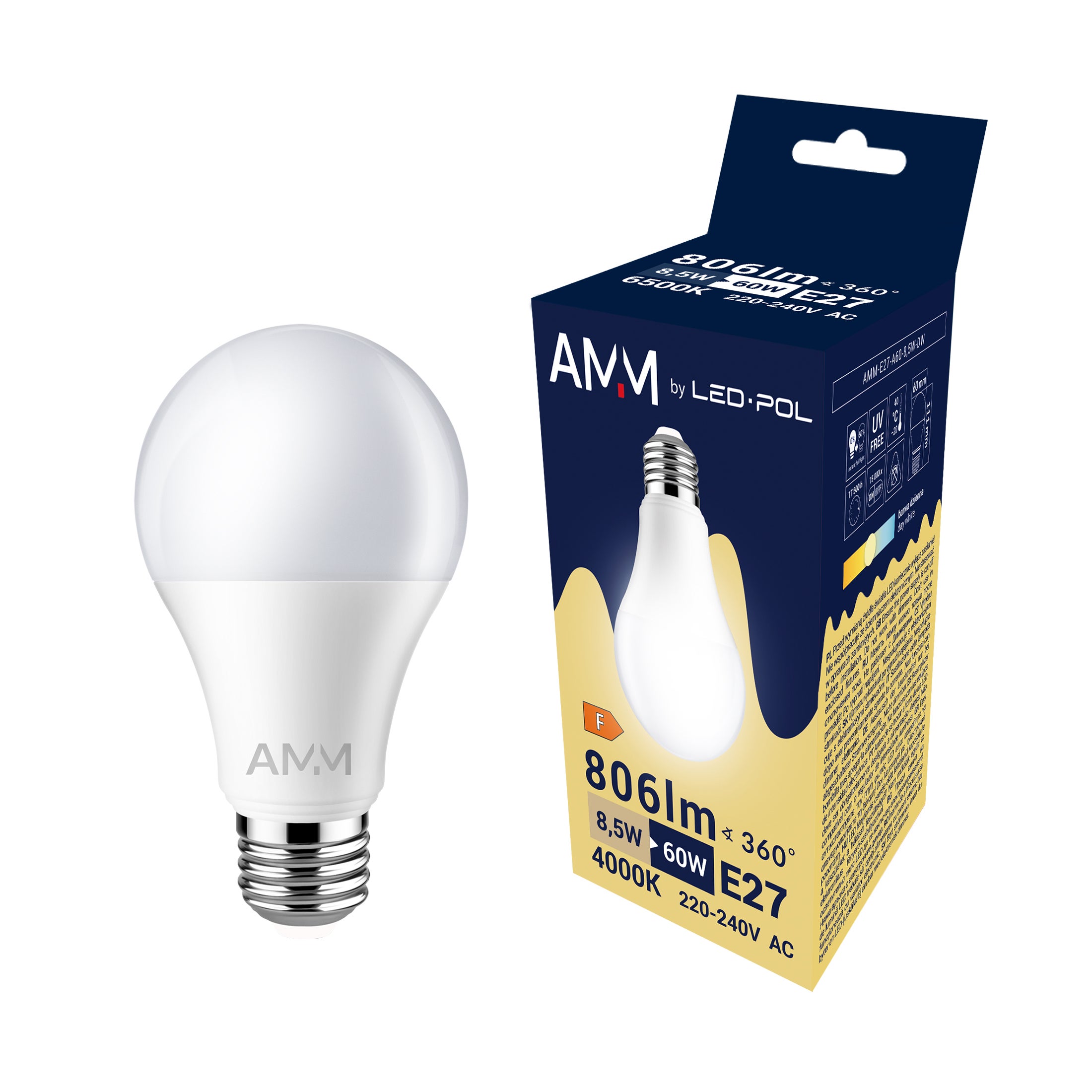 Żarówka LED E27 A60 8,5W 806lm 4000K 2