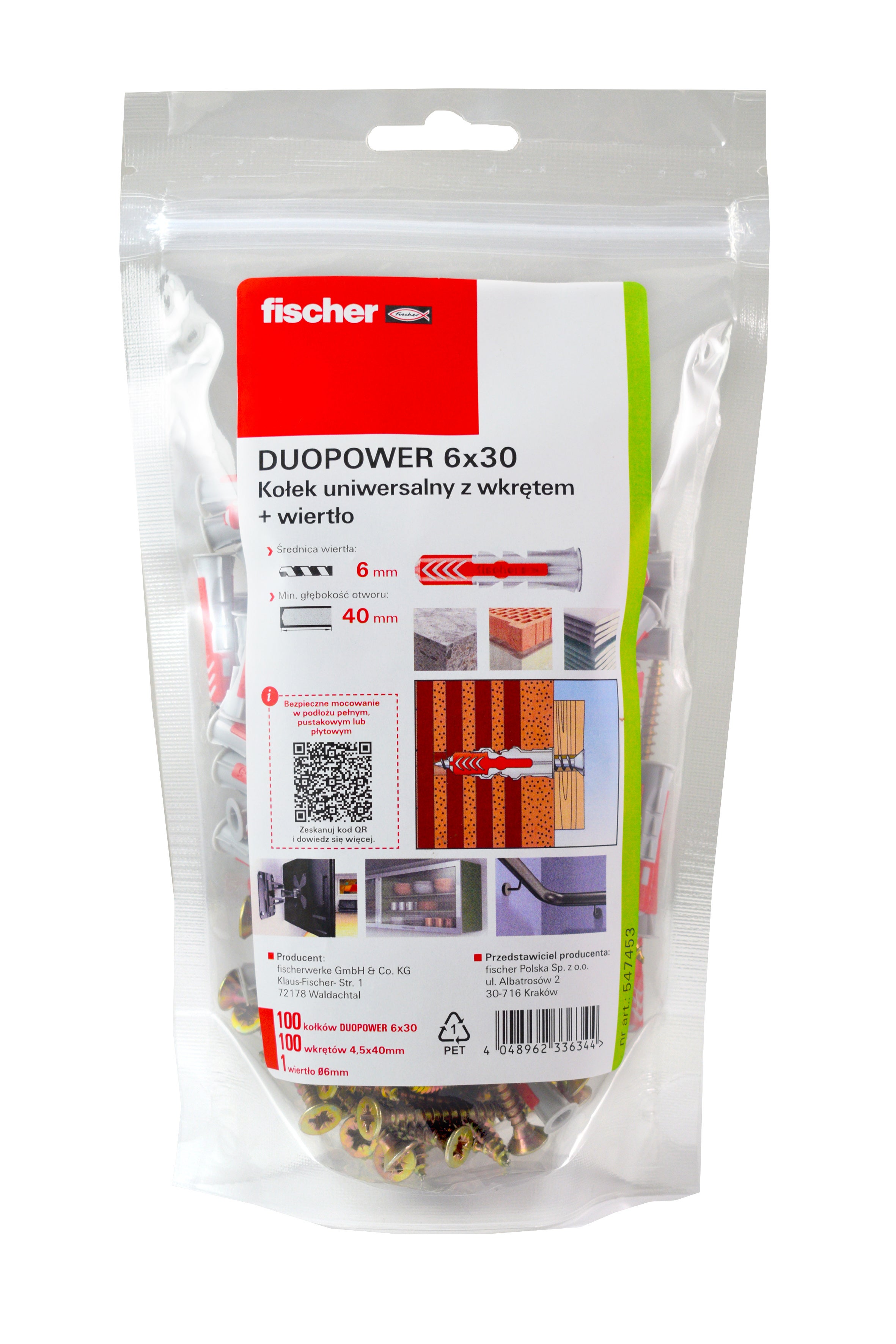 Kołek Duopower 6x30 mm z wkrętem 4.5x40 mm + wiertło (100 szt.) 2