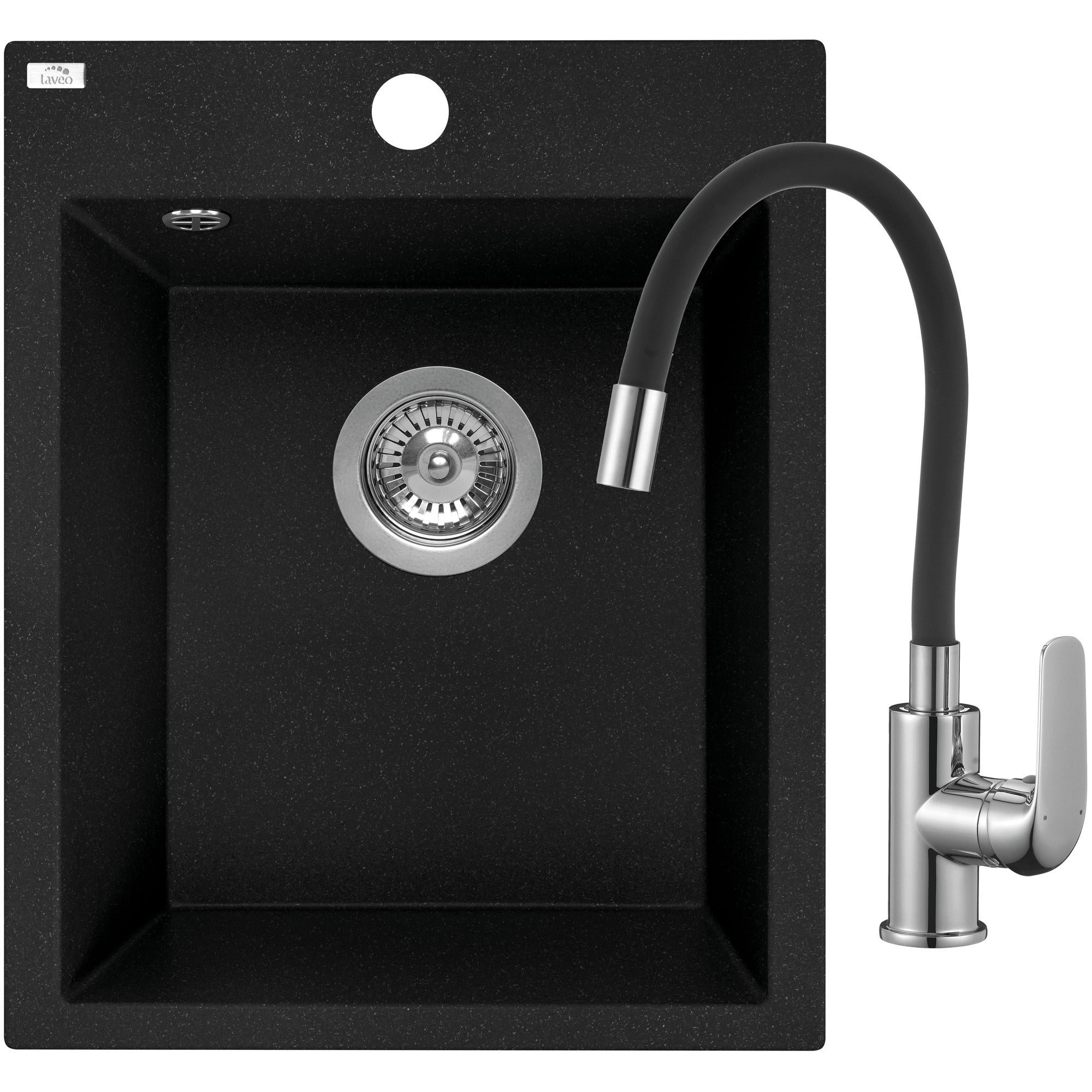 Zlewozmywak granitowy Laveo Chichi  czarny z baterią