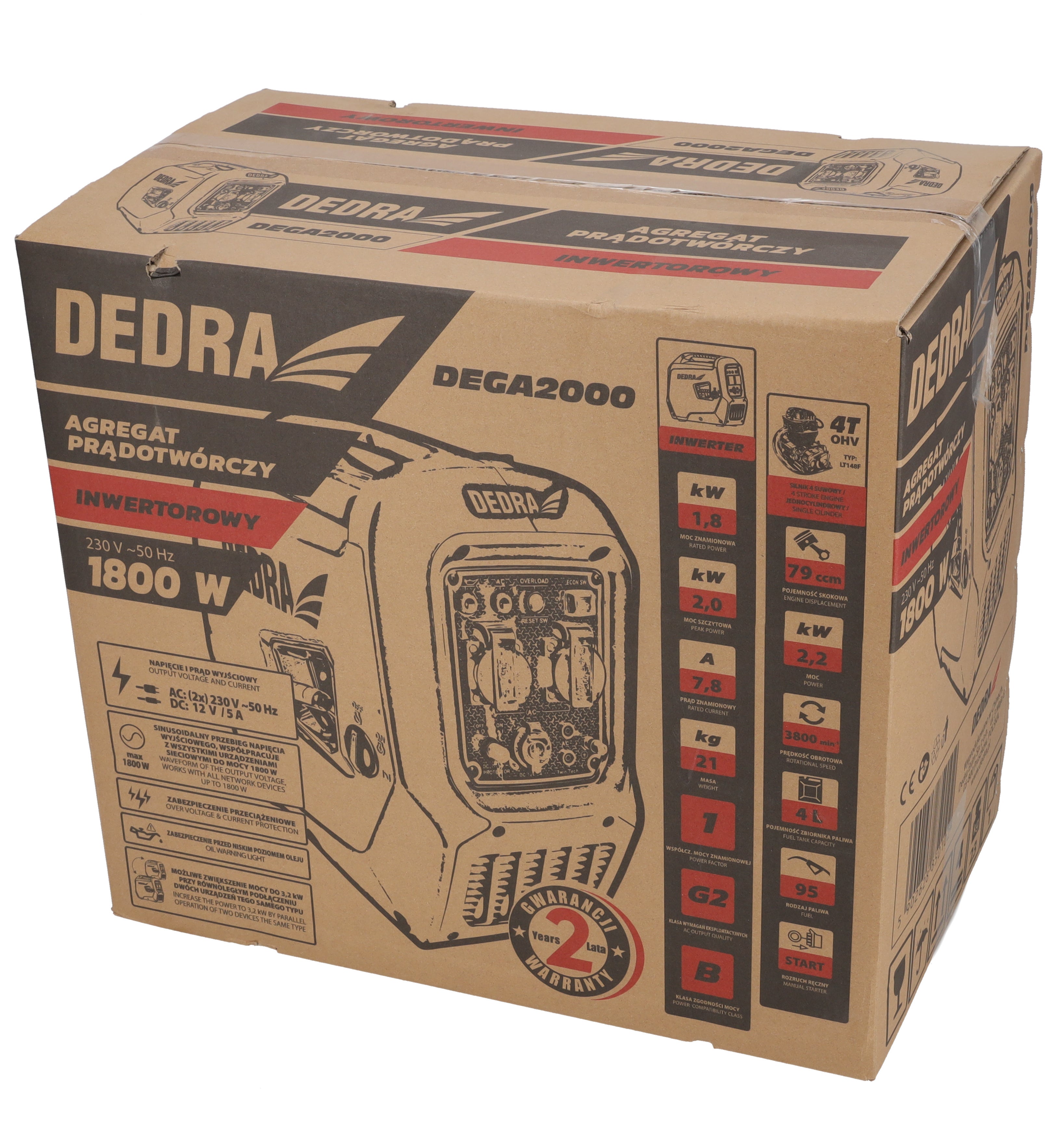Agregat prądotwórczy inwertorowy 1,8/2,0kW DEDRA DEGA2000 3