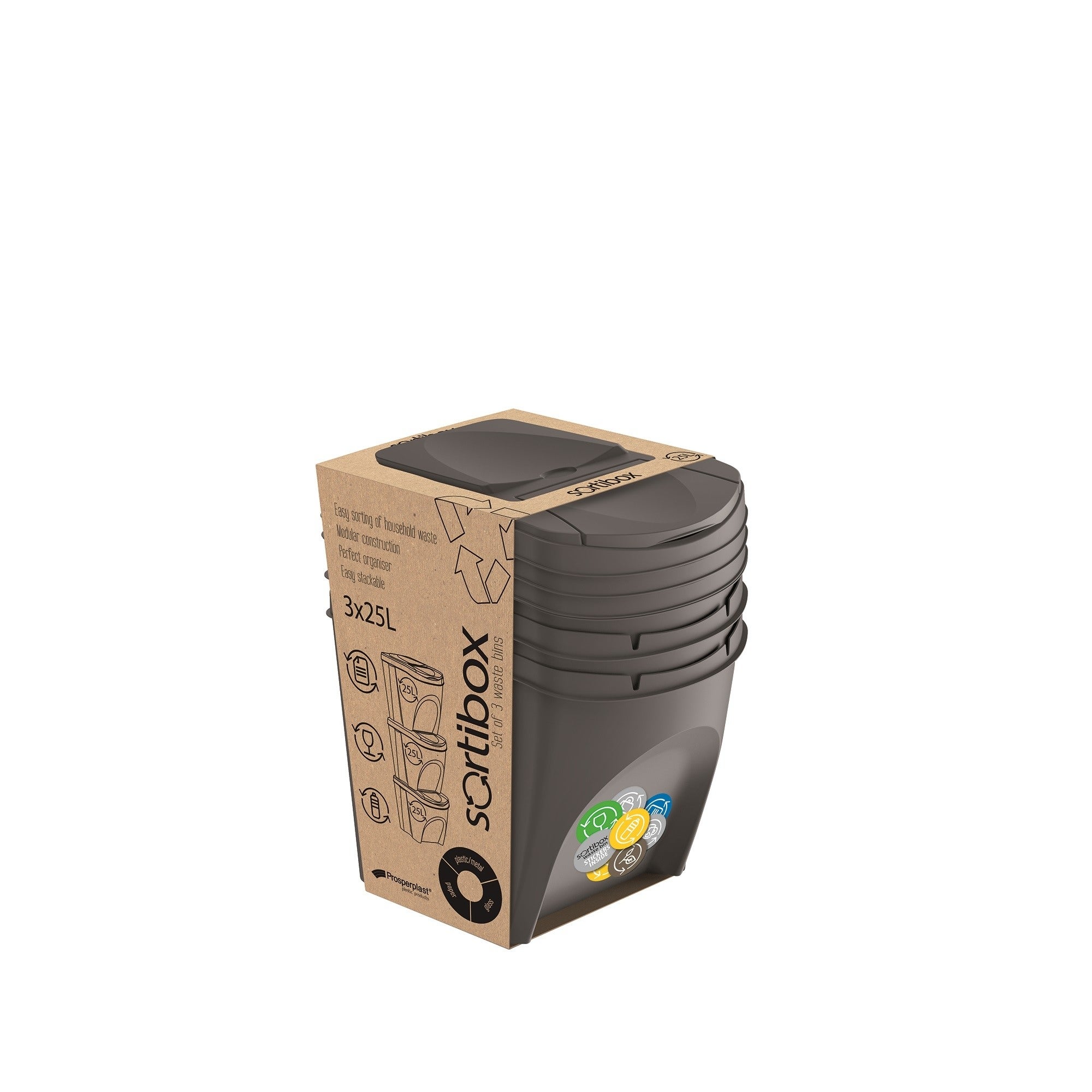 Zestaw koszy na śmieci do sortowania 3x25l 1