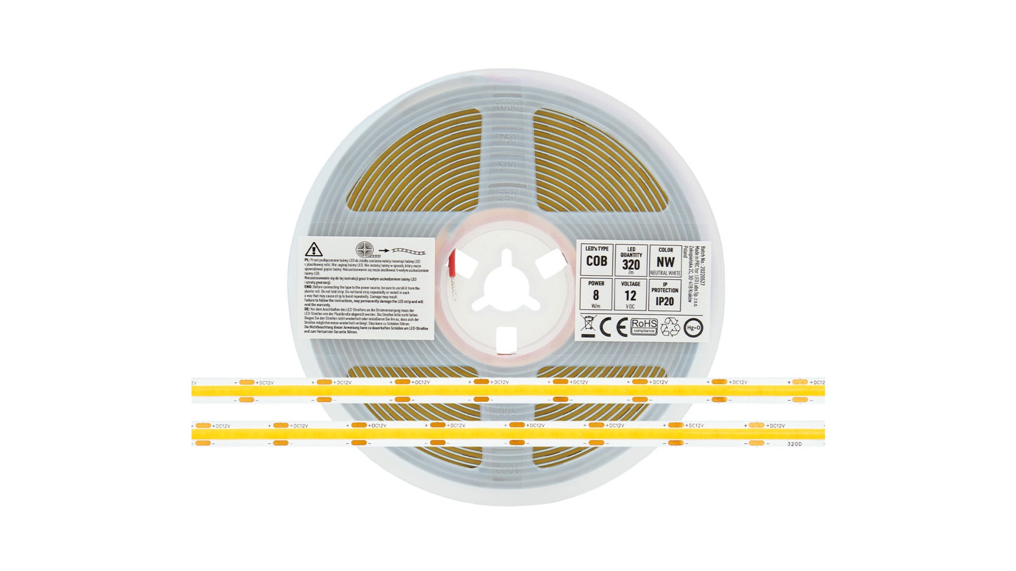 Taśma LED 12V COB 10W 800lm/m 6500K IP20 5m