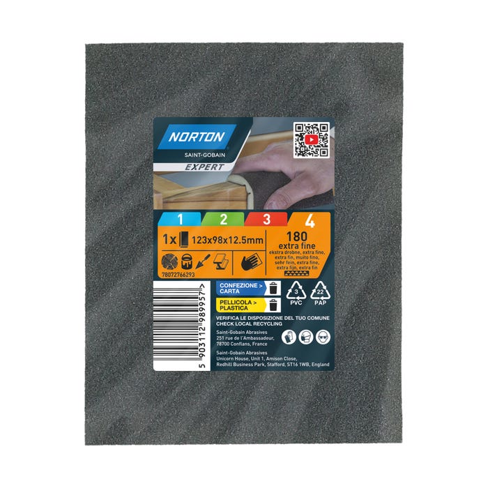 Gąbka ścierna 2-stronna 123x98x12,5 mm P180