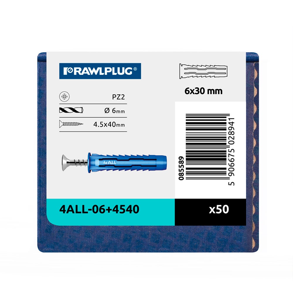 Kołek uniwersalny fi 06 mm z wkrętem 4.5x40 mm (50 szt.) 1