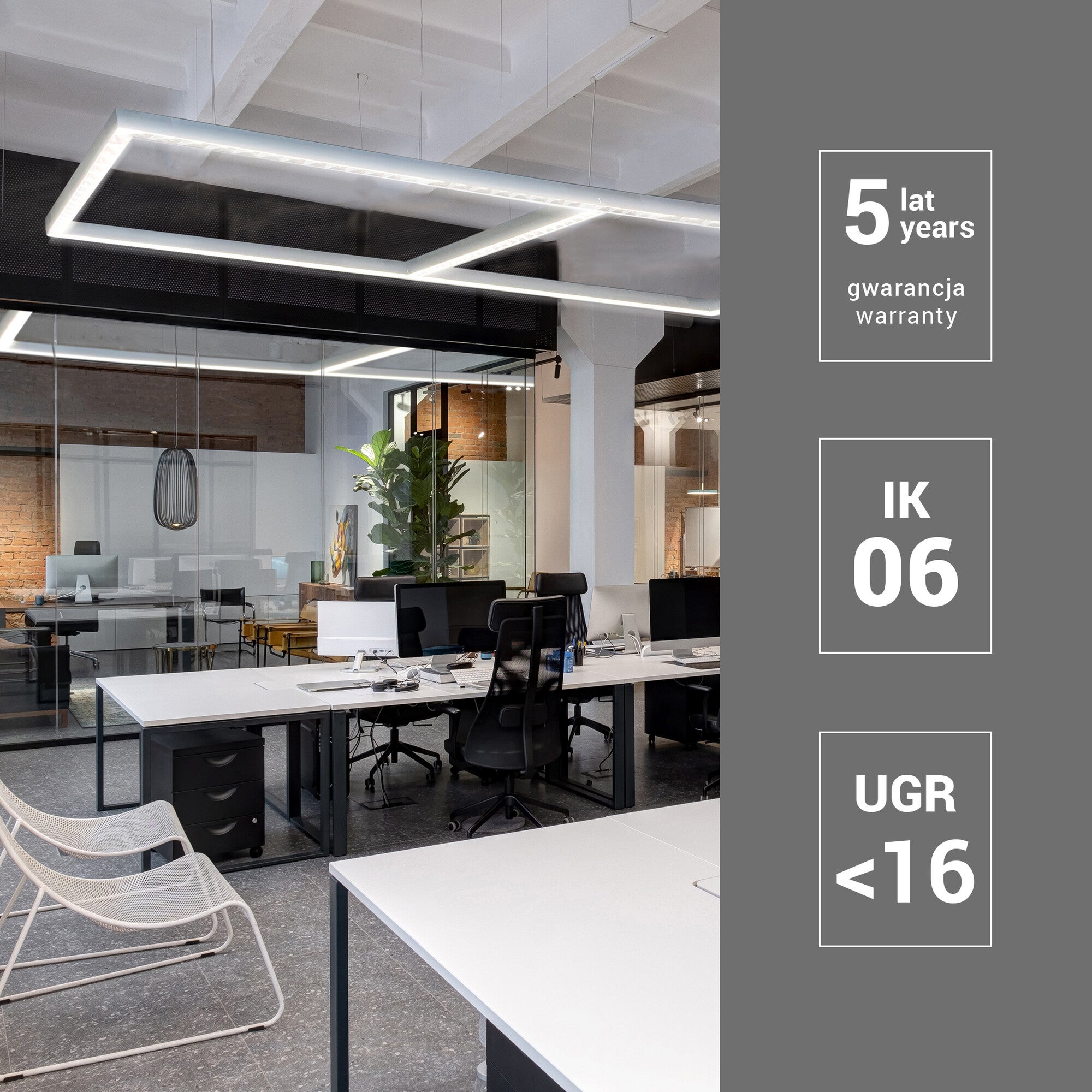 Oprawa RAGGIO 40W, 5000lm, 4000K, UGR<16, IP20, zasilanie przelotowe, biała 2