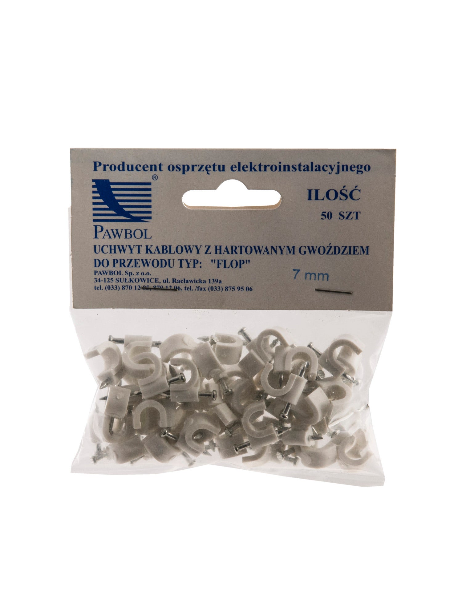 Uchwyt do przewodów okrągłych Flop Ø 7mm z gwoździem 50szt 1
