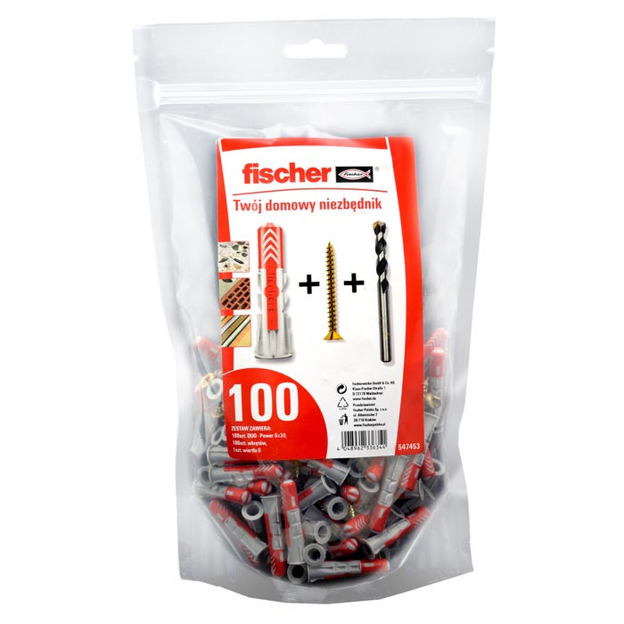 Kołek Duopower 6x30 mm z wkrętem 4.5x40 mm + wiertło (100 szt.)