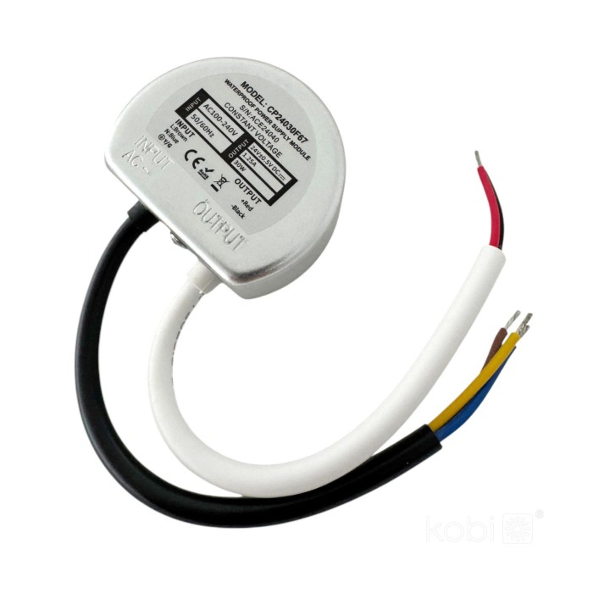 Zasilacz do taśm LED 30W 24V IP67 po puszki fi 60 mm