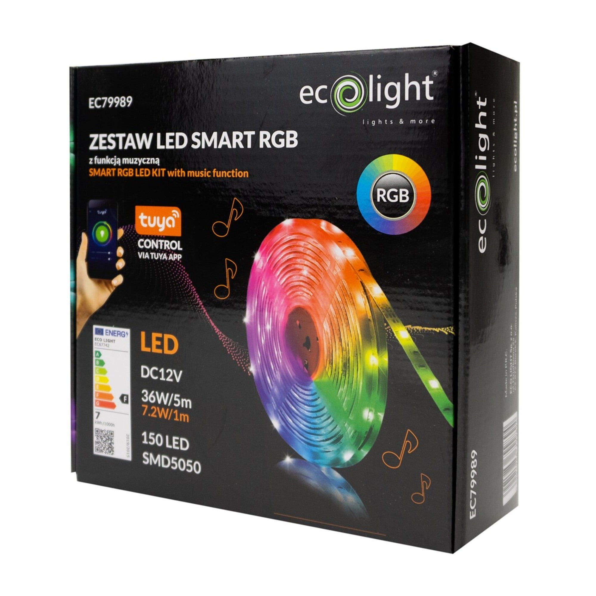 Zestaw taśma LED SMD RGB WIFI 7,2W/m IP20 5m + zasilacz + pilot + złączki 0