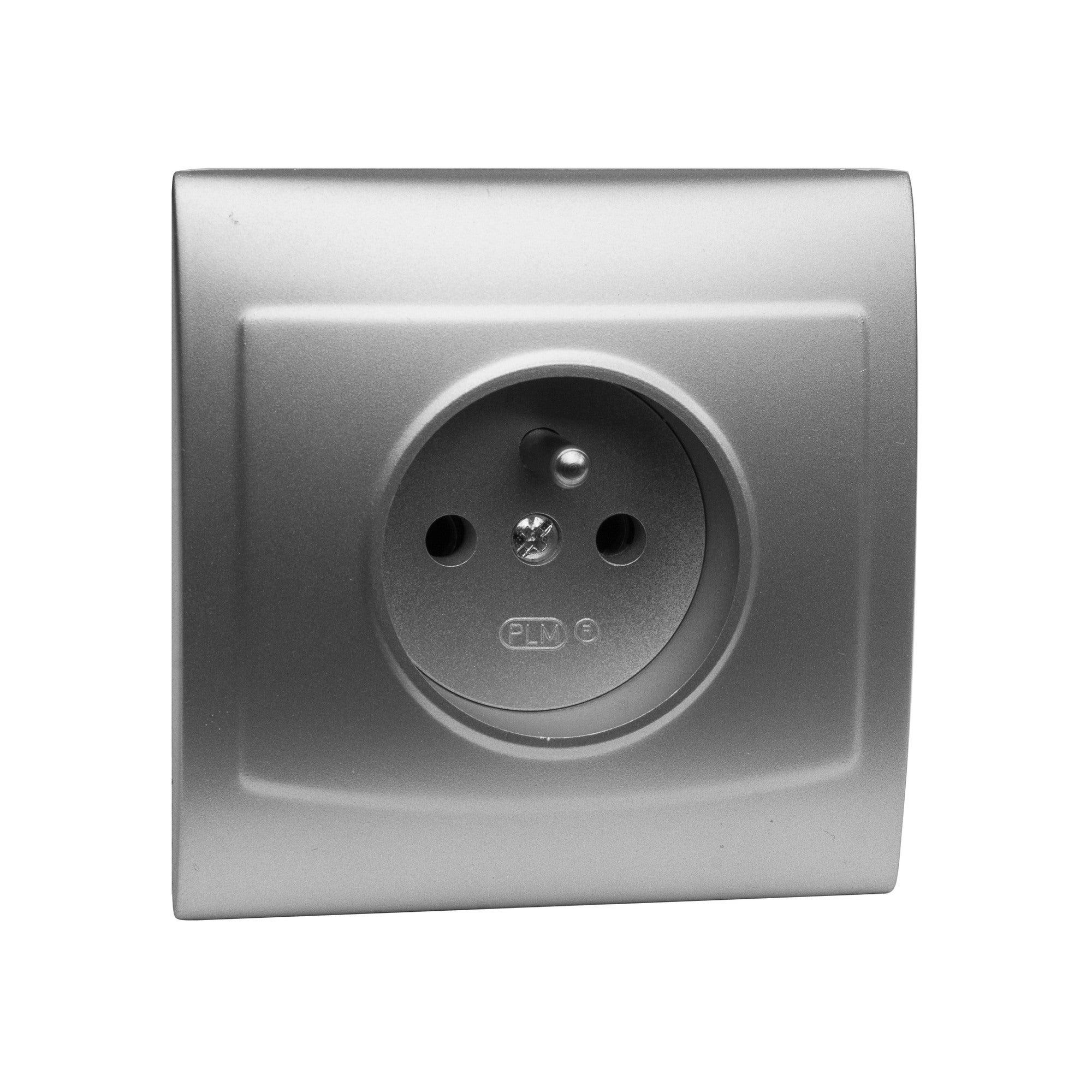 Polmark Vega srebro gniazdo pojedyncze z uziemieniem 1