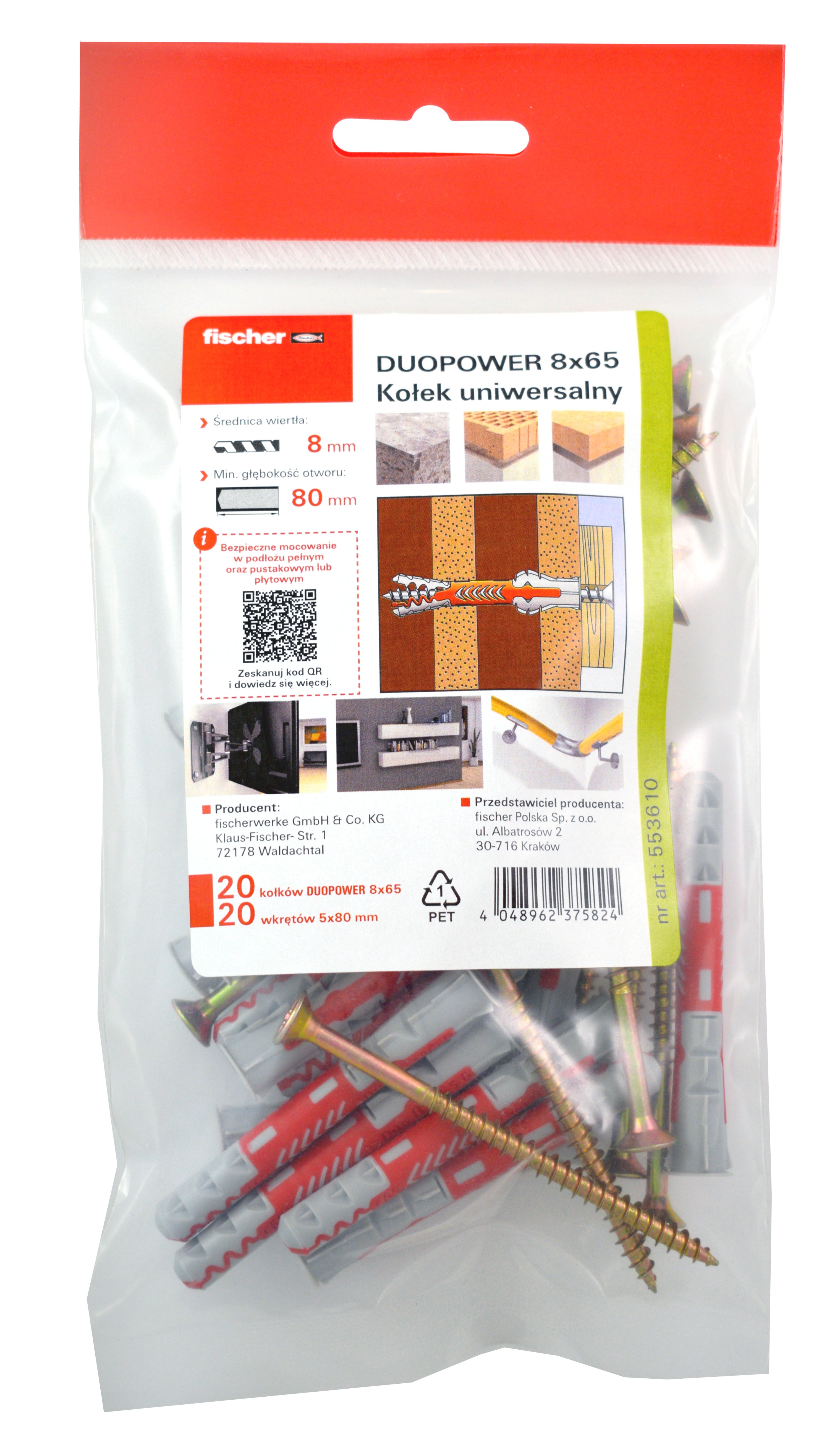 Kołki uniwersalne z wkrętem 8x65 mm (20 szt.) 1