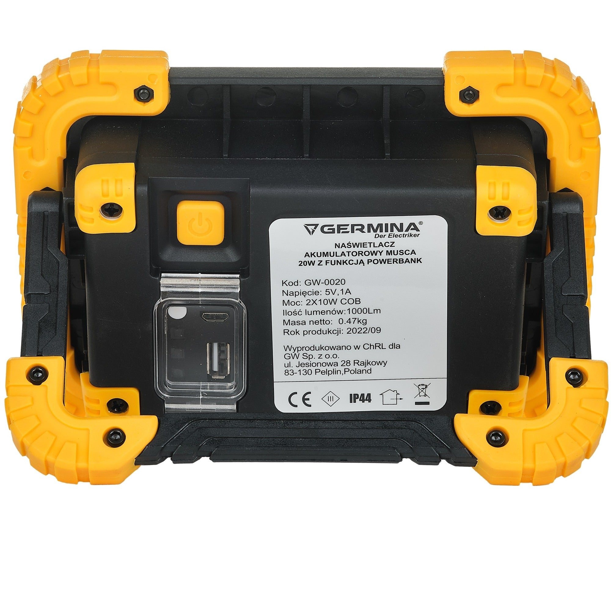 Naświetlacz akumulatorowy Musca zasilanie bateryjne (akumulator wbudowany), 20W, 1000Lm, IP44, bateria 4400mAh, funkcja powerbank 1