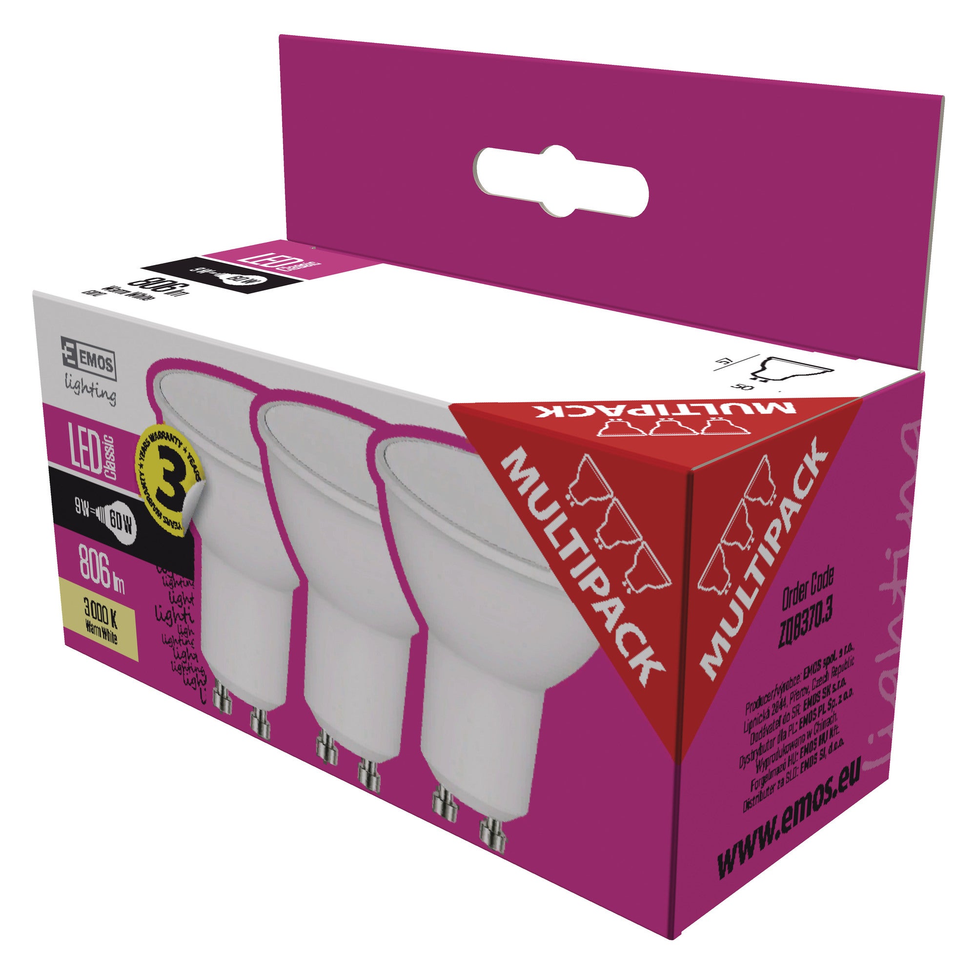 3x żarówka LED GU10 7W 806lm3000K 1