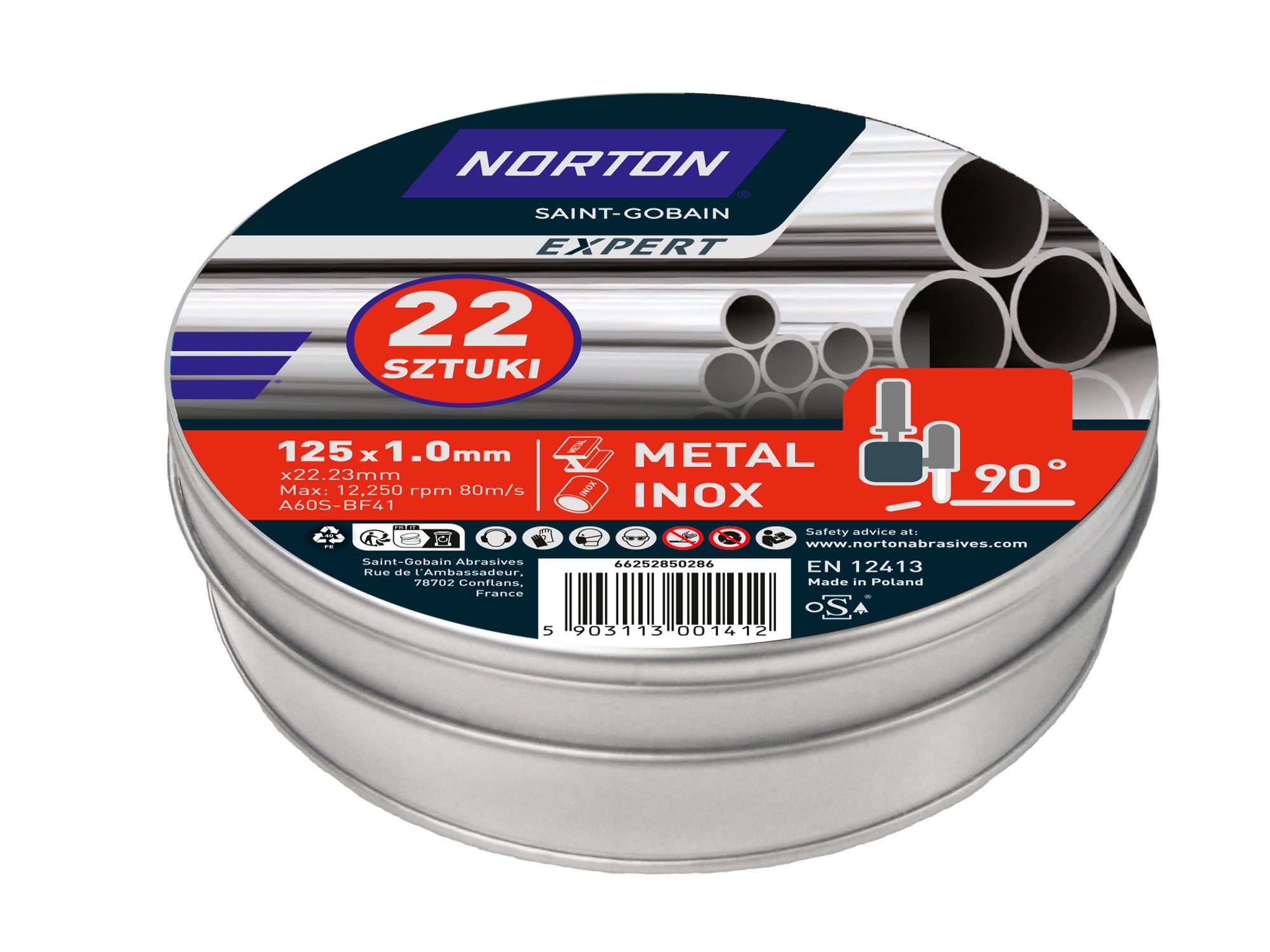 Tarcze do cięcia metalu / Inox 125x1,0x22,2 mm, 22 szt.