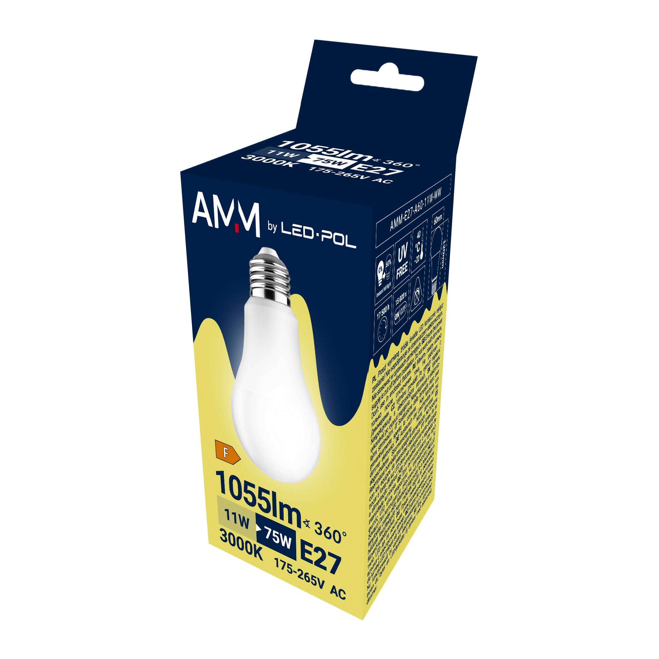 Lampa LED E27 A60 11W 1055Lm 3000K 240° Fi60x111, klasa energetyczna  F 3