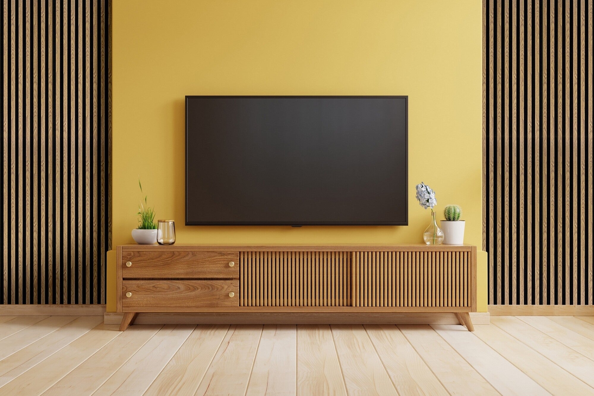 Panel lamelowy na filcowym podkładzie WOODLINE 2700x300 dąb jasny, tło czarne 2