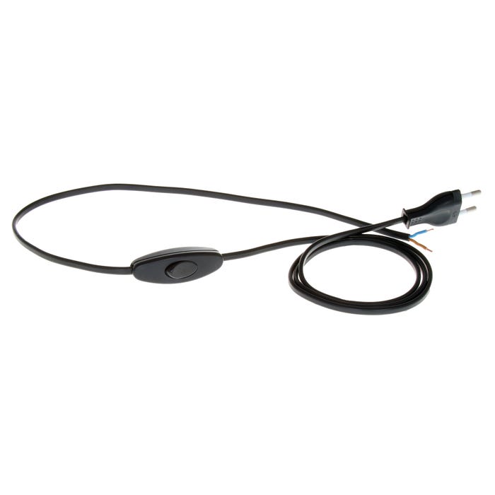 Przyłączacze z wtyczką płaską 1,9m 2x0,75 biały z wyłącznikiem czarny