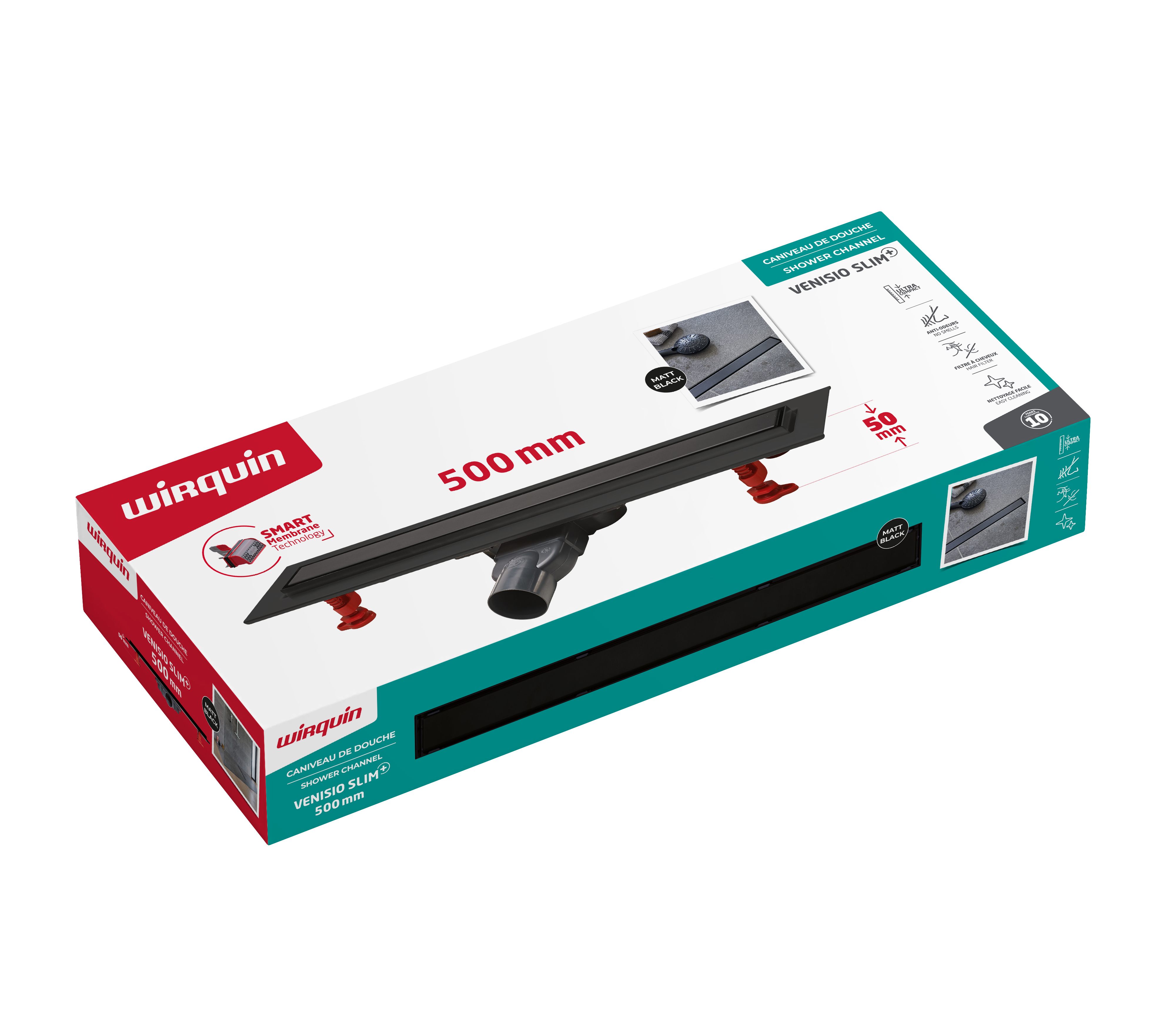 Odpływ liniowy Venisio Slim+ 500 mm, czarny mat 8