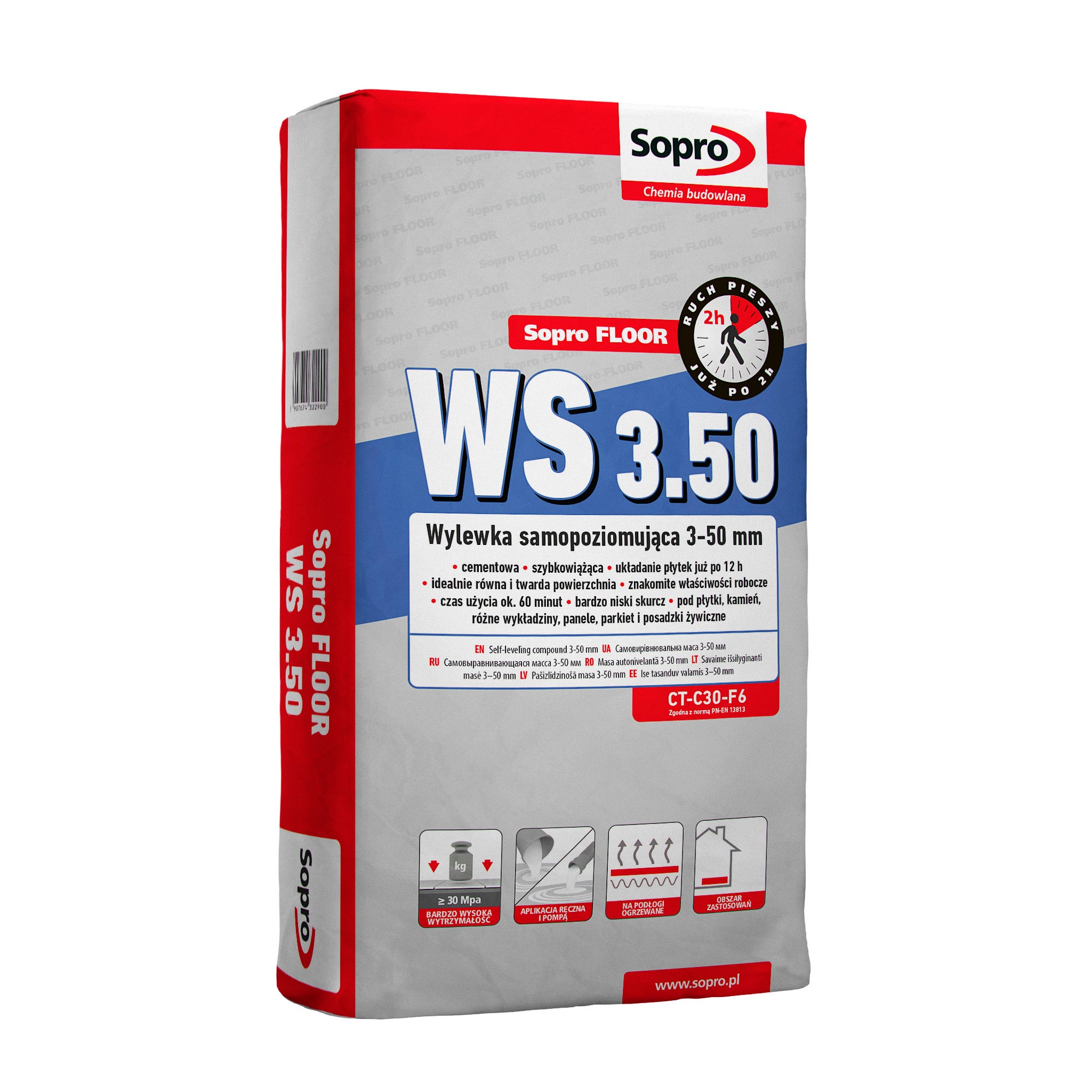 Wylewka samopoziomująca Sopro FLOOR WS 3.50, CT-C30-F6 25 kg, szybkowiążąca, 3-50 mm