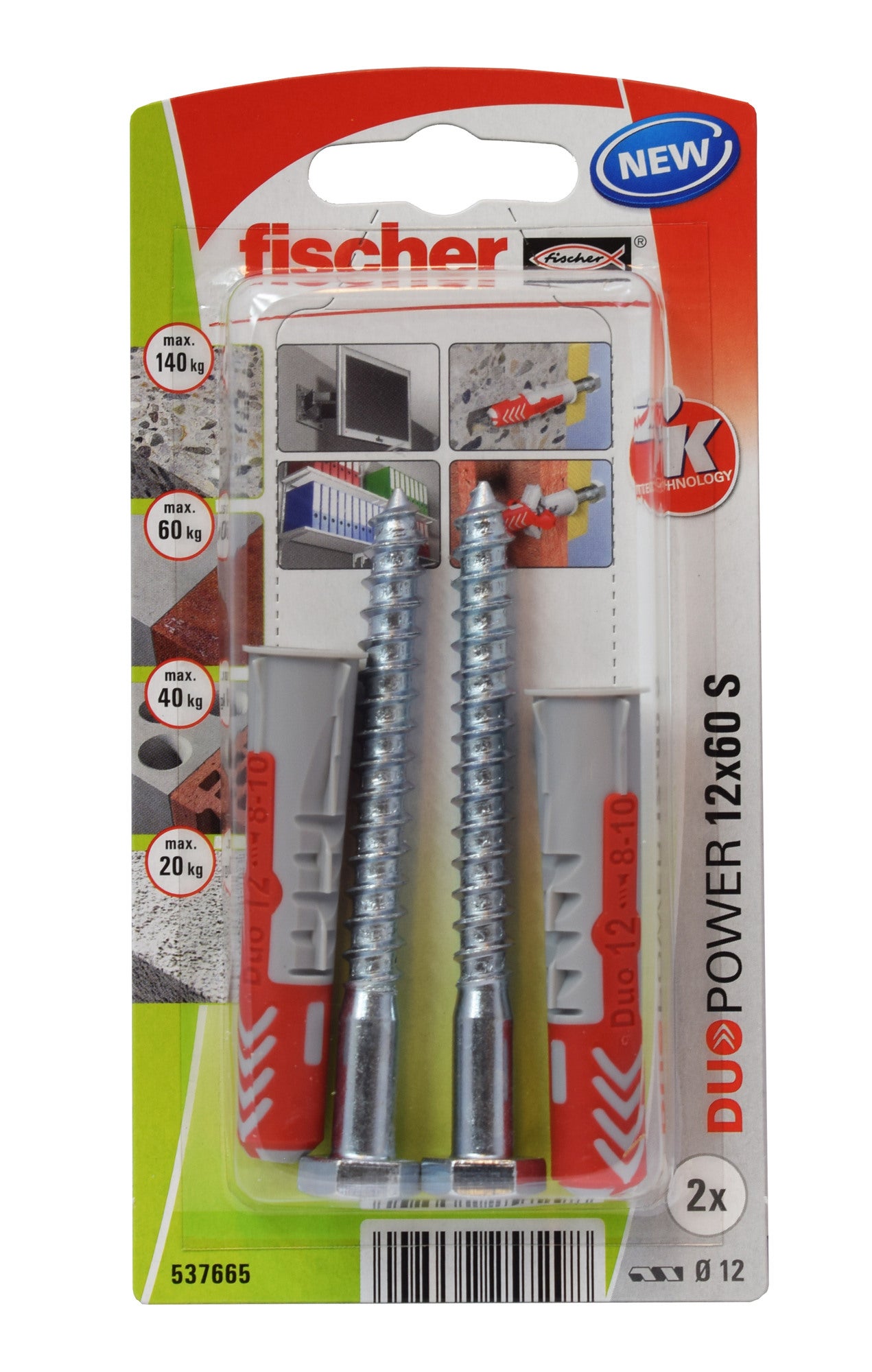 Kołek uniwersalny Duopower 12x60 mm z wkrętem 8.0x80 mm