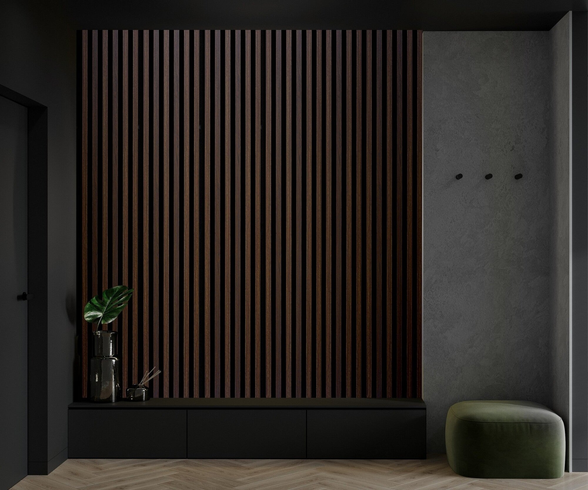 Panel lamelowy na filcowym podkładzie WOODLINE 2700x300 dąb ciemny, tło czarne 3