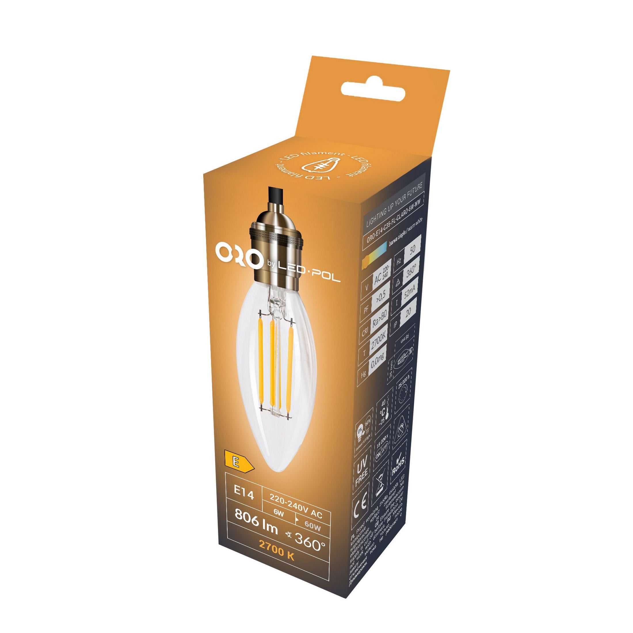 Żarówka LED E14 świeca filament C35 6W 806lm 2700K 4