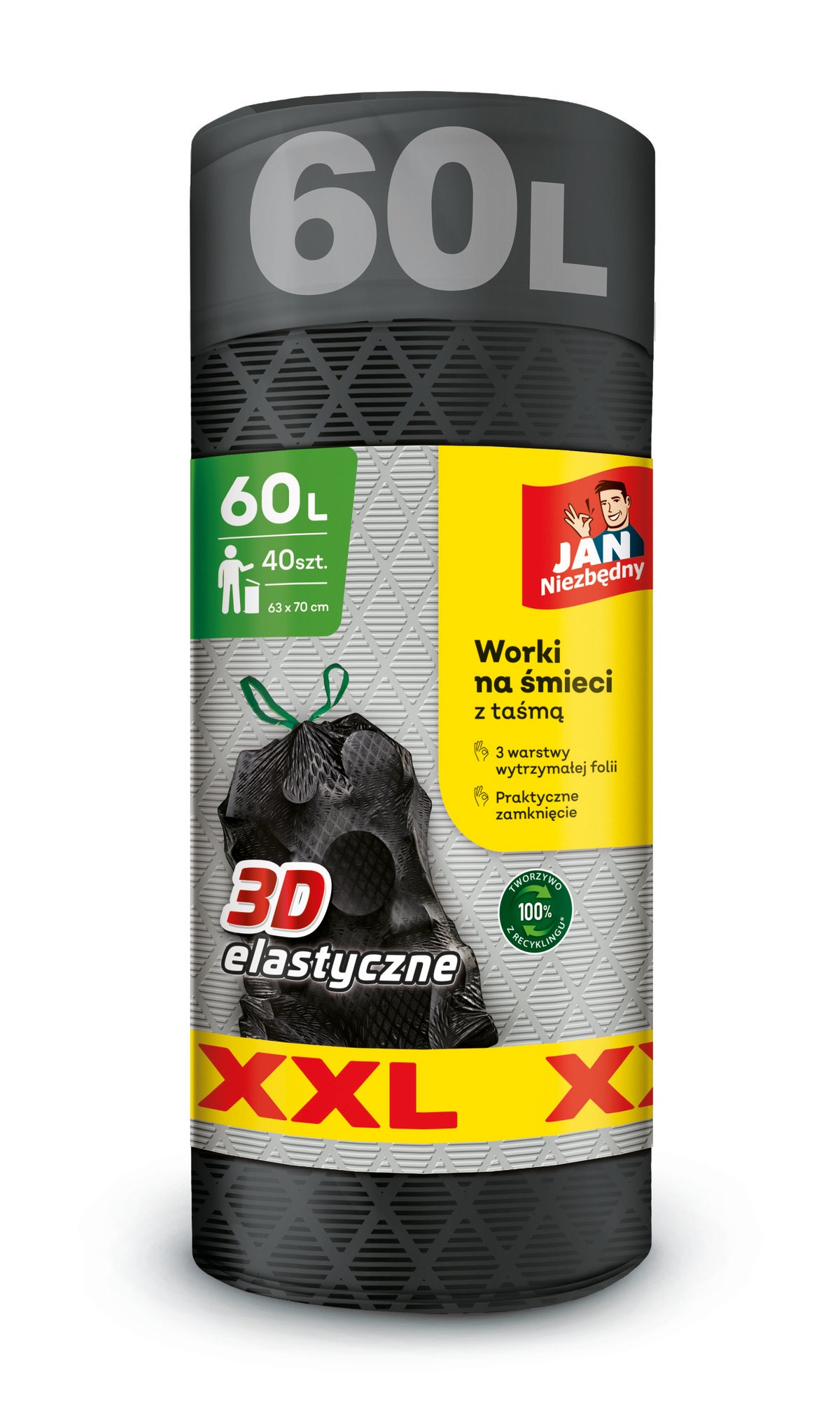 Jan Niezbędny Worki na śmieci z Taśmą XXL 60l 40szt