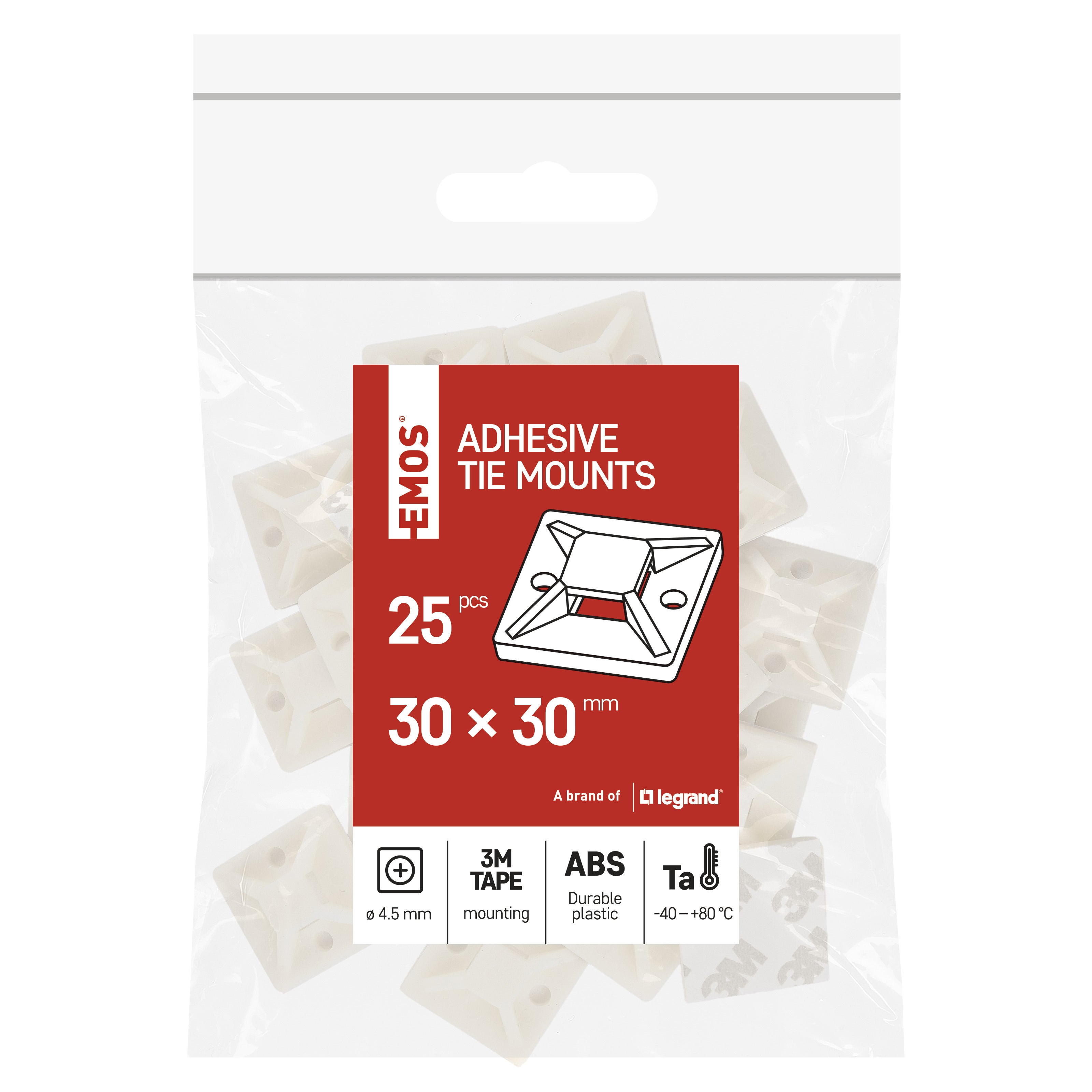 Uchwyt opasek przyklejany 30x30 mm 25 szt biały 2