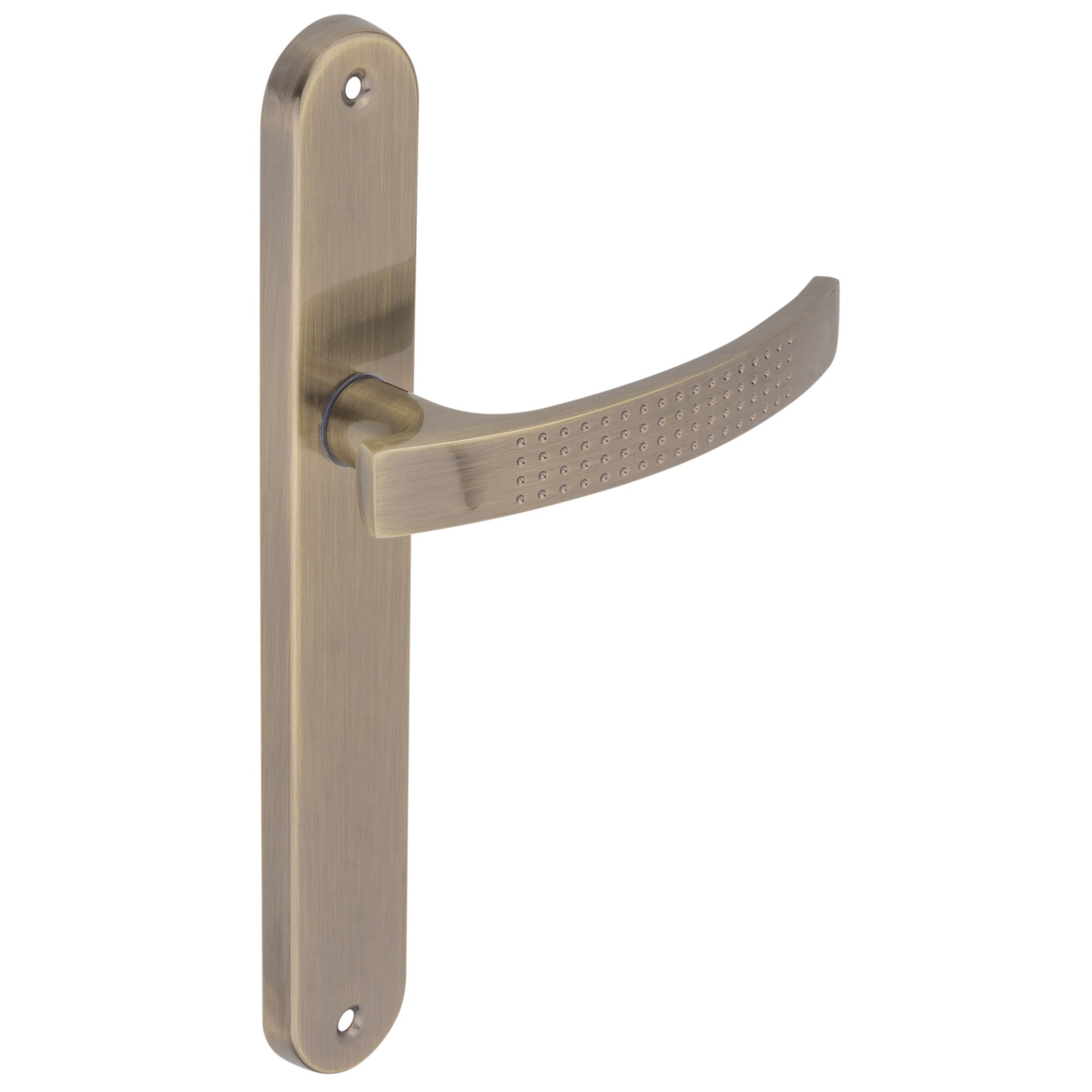 Klamka Argo z długim pełnym szyldem patyna