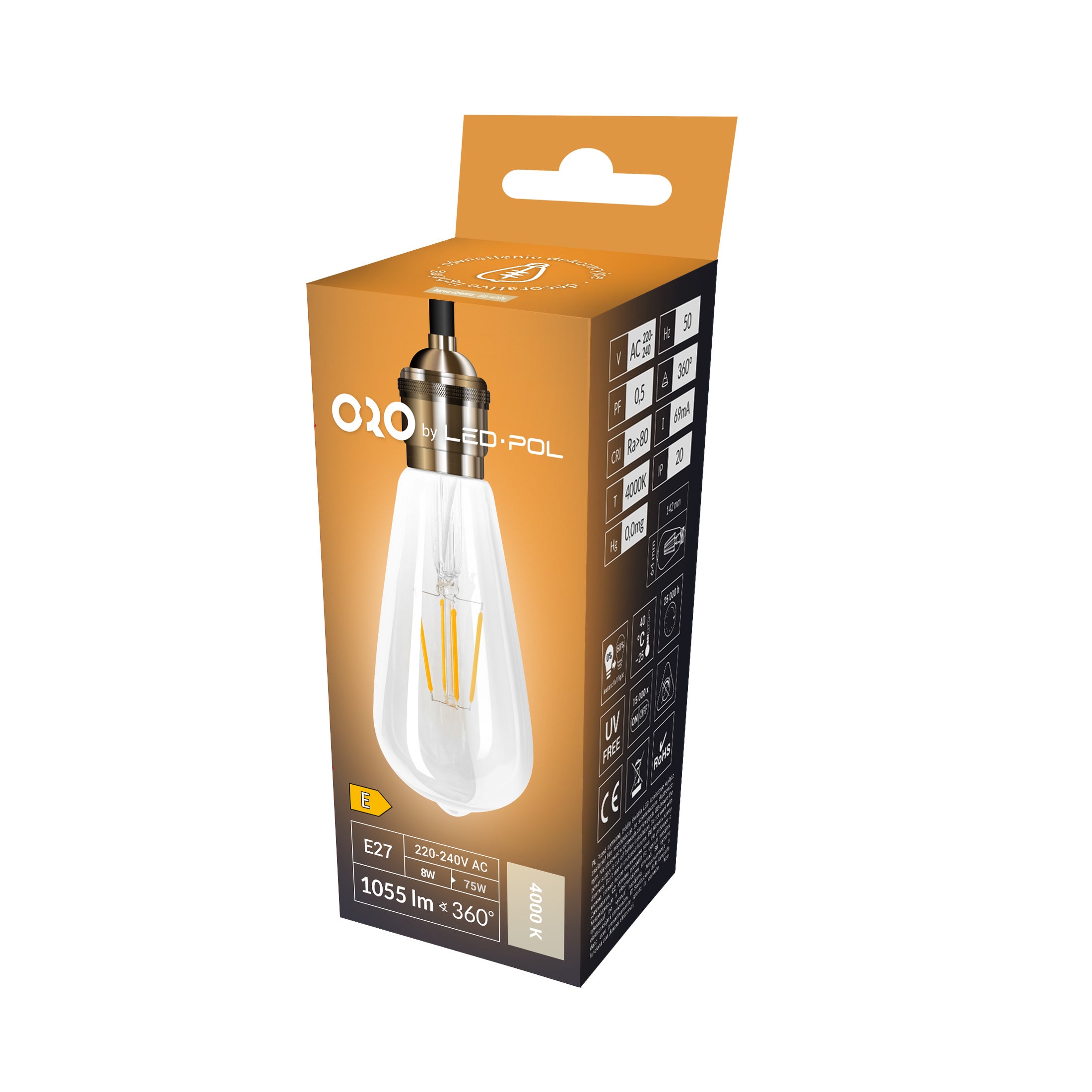 Żarówka LED E27 filament ST64 8W 1055lm 4000K 3