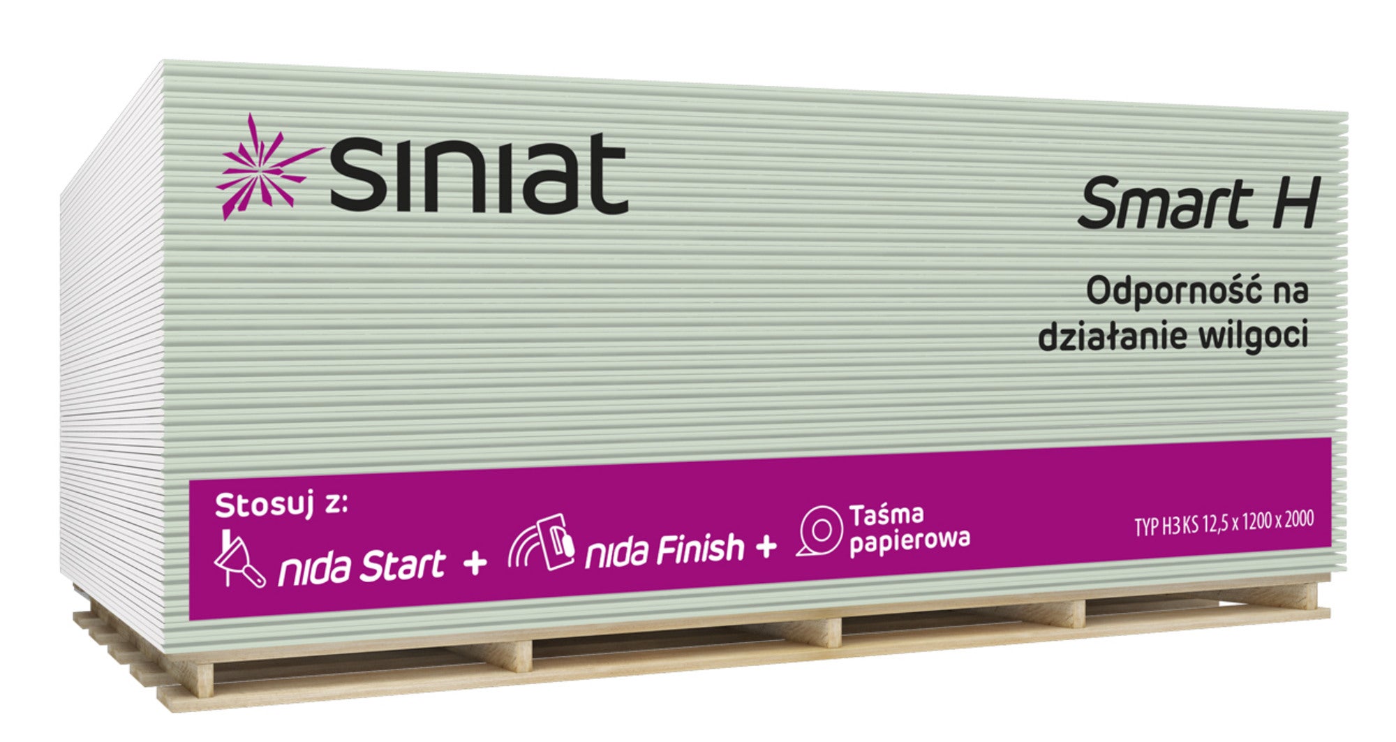 Płyta gipsowo-kartonowa impregnowana Siniat Smart 1200x2600x12,5 mm GKBI typ H2 0
