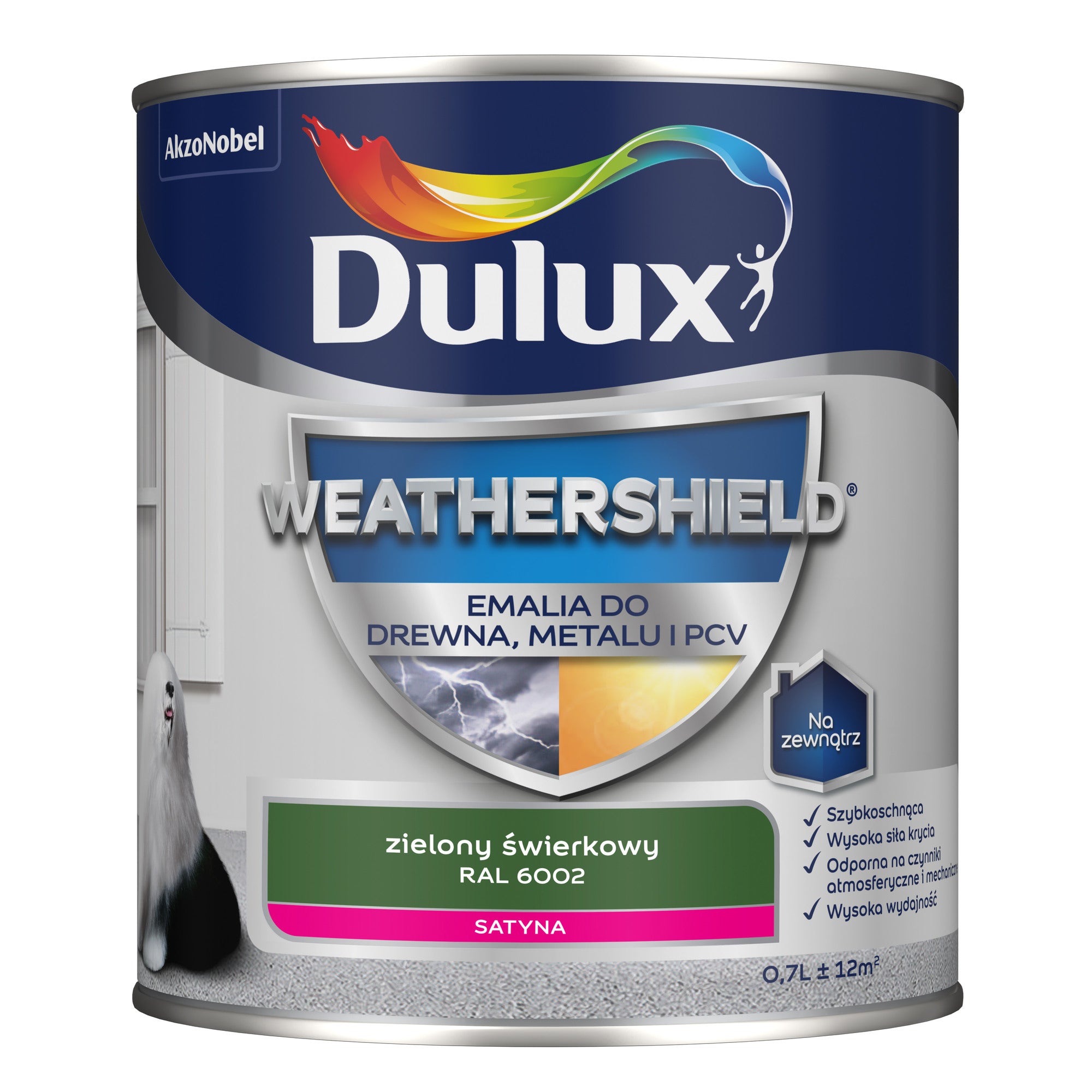 Dulux Weathershield Emalia do drewna, metalu i PCV RAL 6002 zielony świerk 0,7l