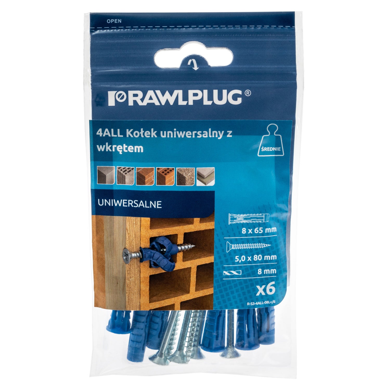 Kołek uniwersalny 4ALL 8x65 mm z wkrętem (6 szt.)  1