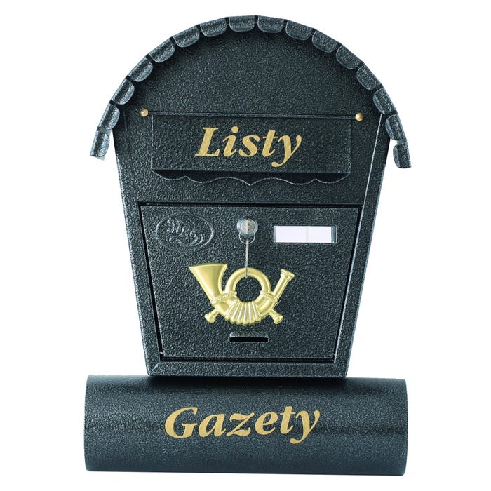 Skrzynka na listy z tubą czarno-srebrna 470x300x80 mm