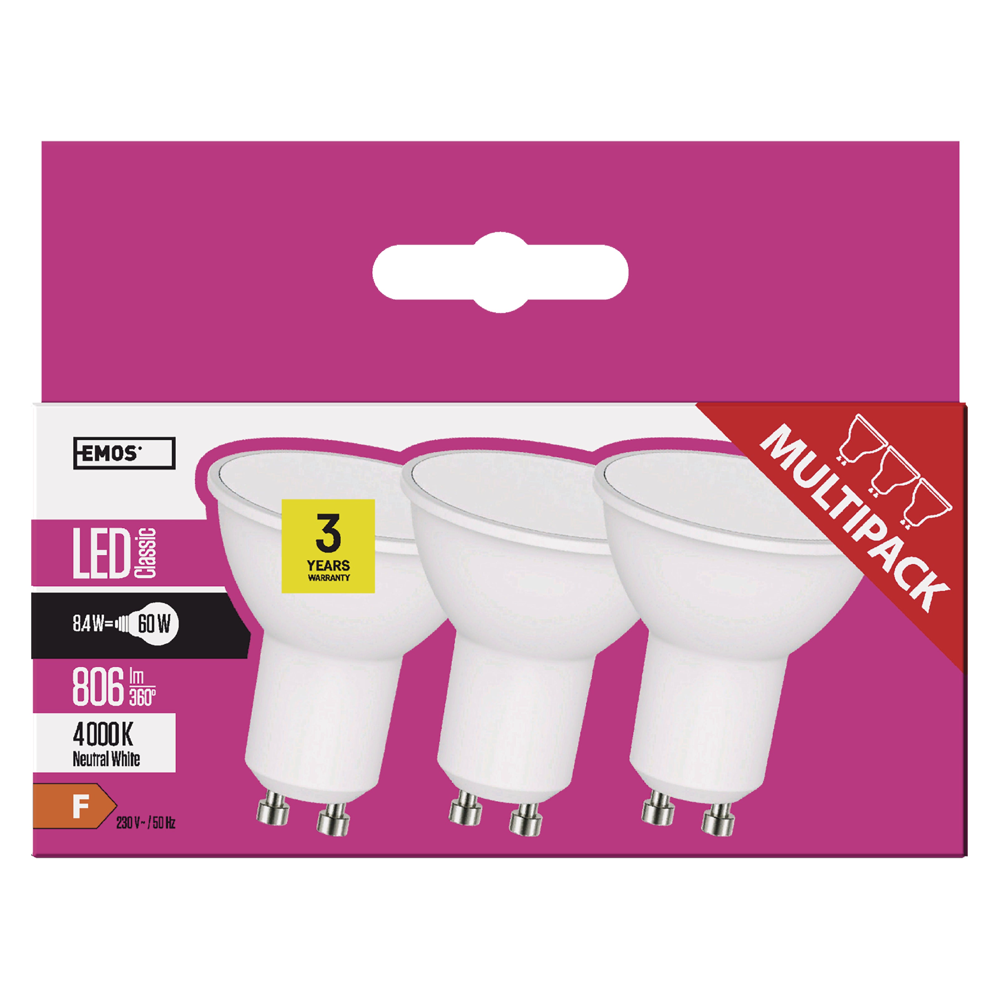 3x Żarówka LED GU10 7W806lm4000K 3