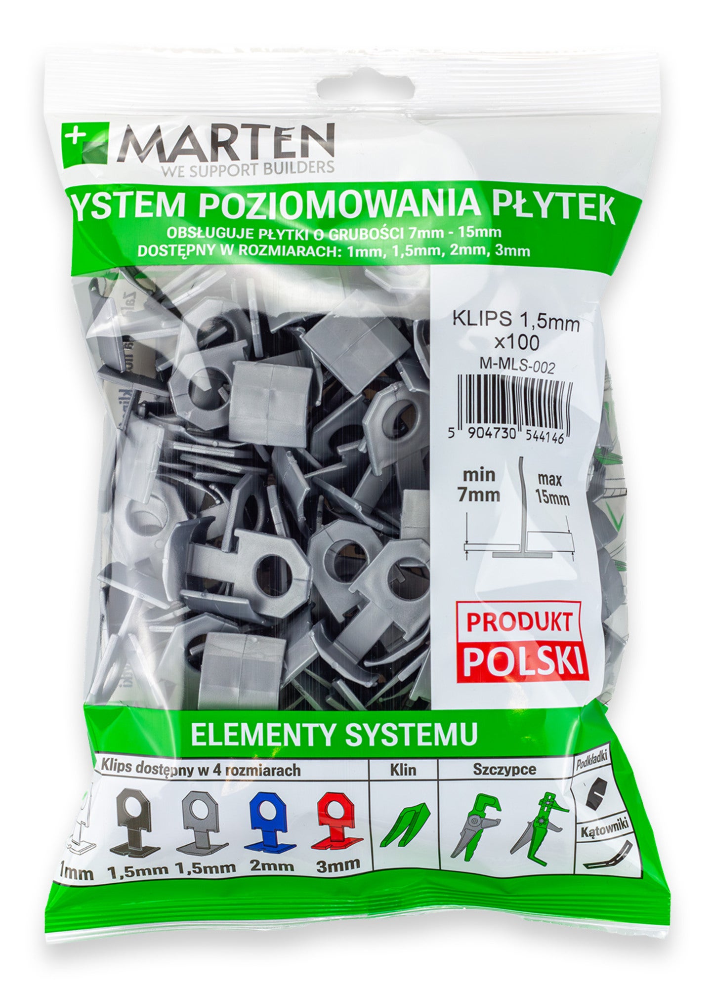 System poziomujący do płytek KLIPS 1.5 mm 100 szt.