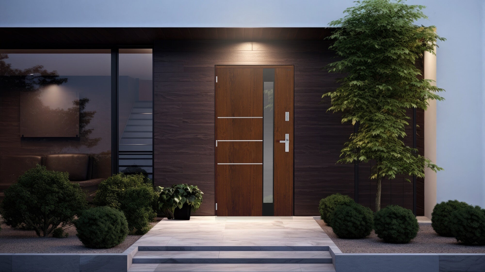 Drzwi zewnętrzne Nex Vitre szyba z efektem lustro weneckie orzech 90 lewe 1