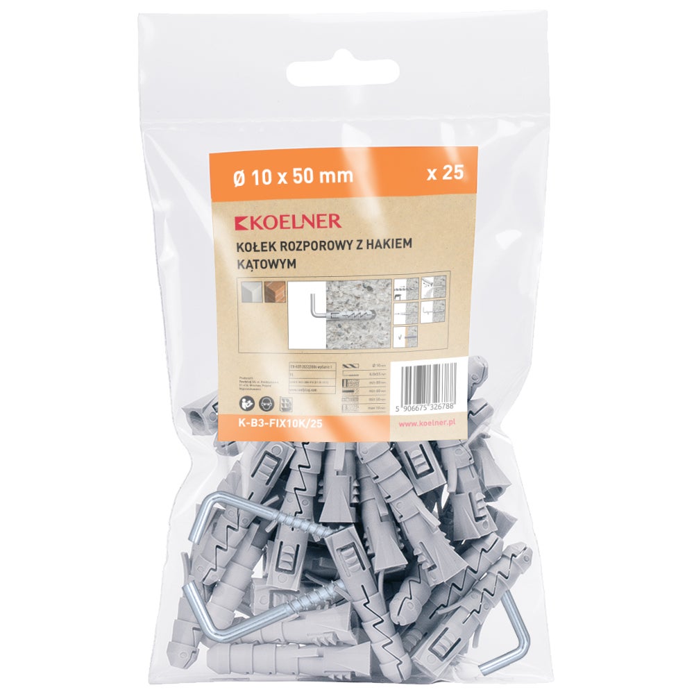 Kołek rozporowy fi10 z hakiem kątowym (25 szt.) 1