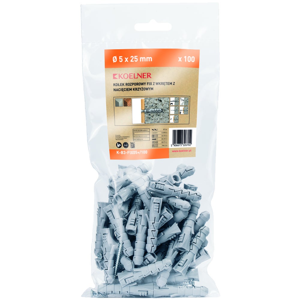 Kołek rozporowy fi 5 mm z wkrętem 3.5x30 (100 szt.) 1