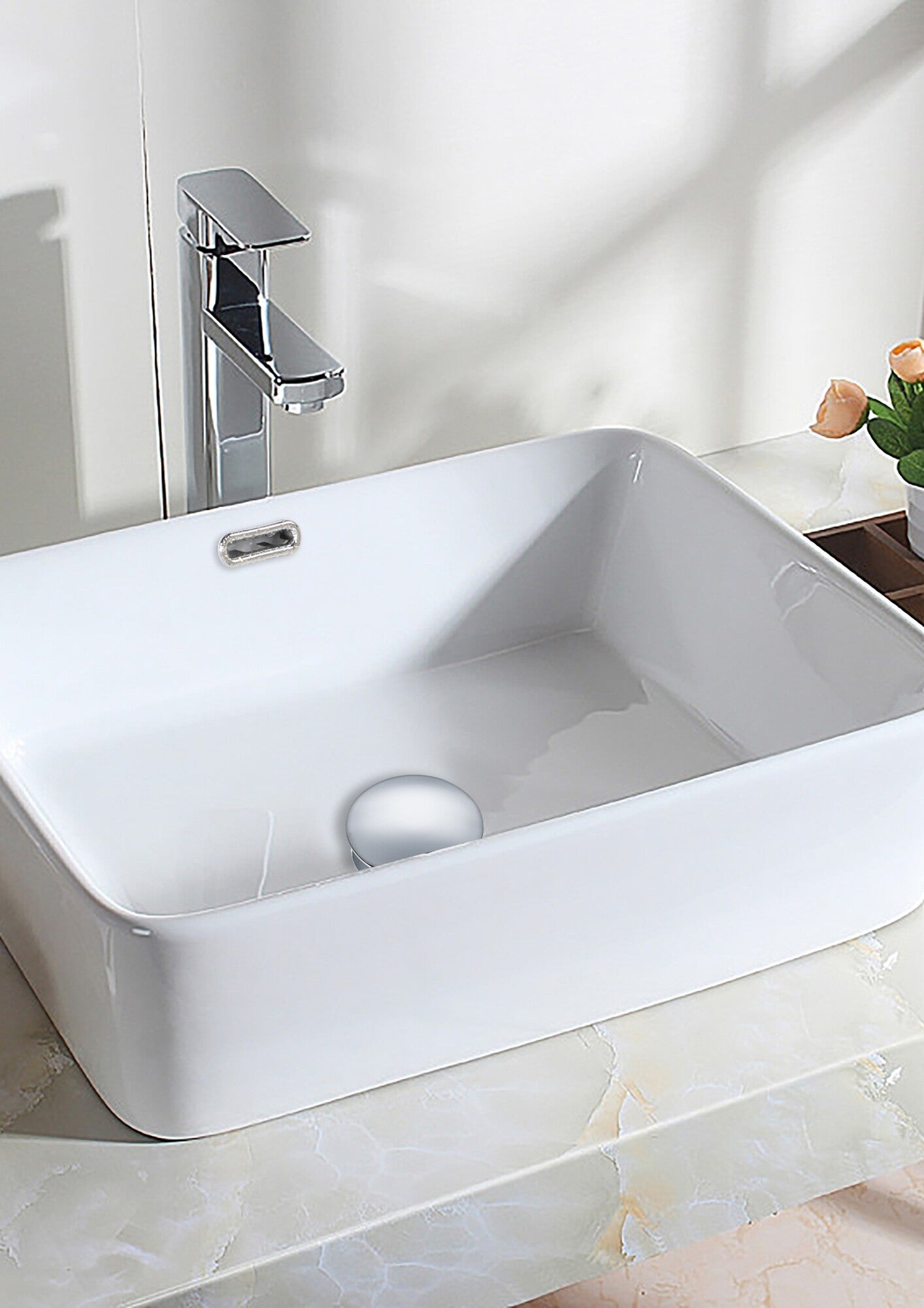 Korek umywalkowy mosiężny klik-klak, z przelewem, chrom 2