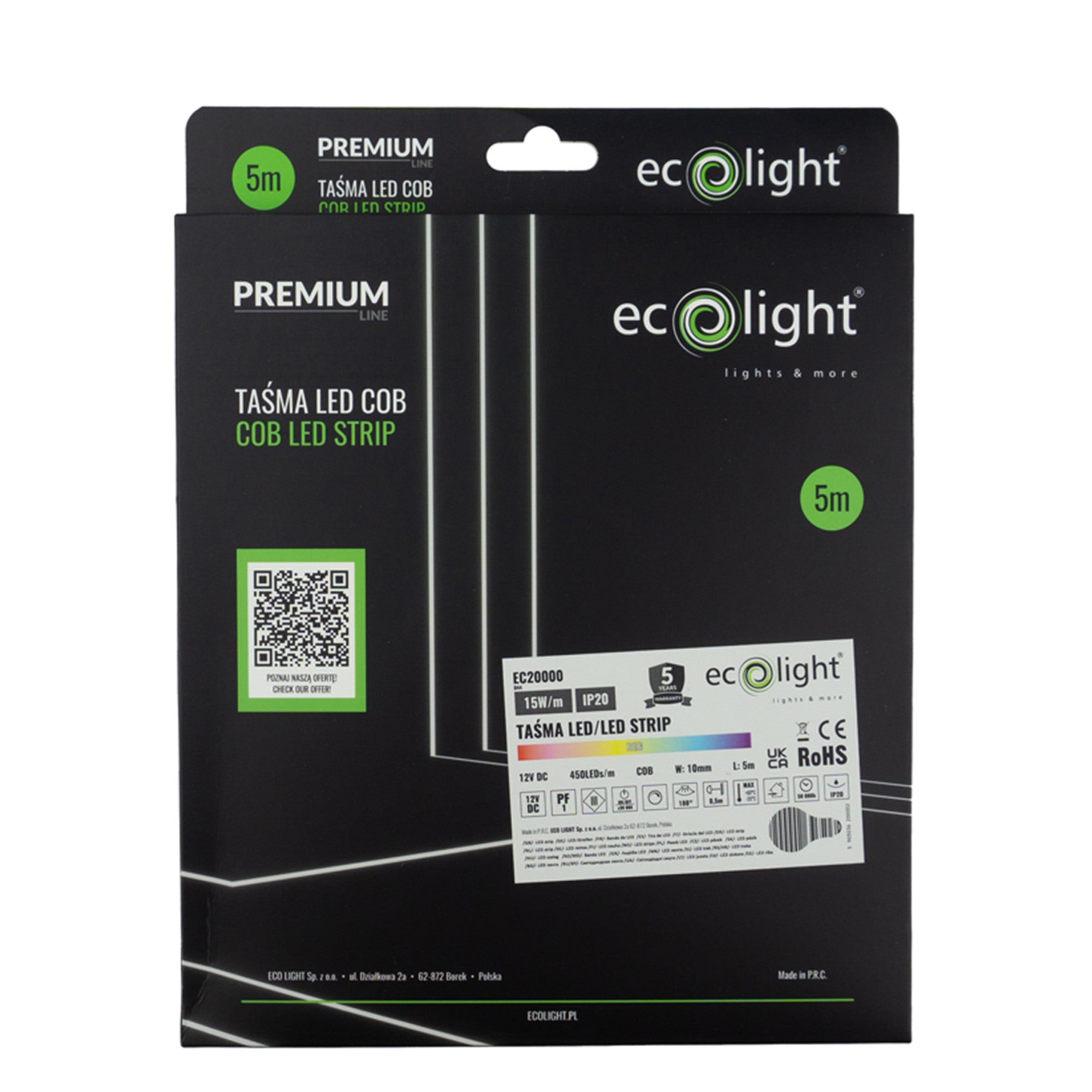 Taśma LED 12V COB RGB 15W/m IP20 5m