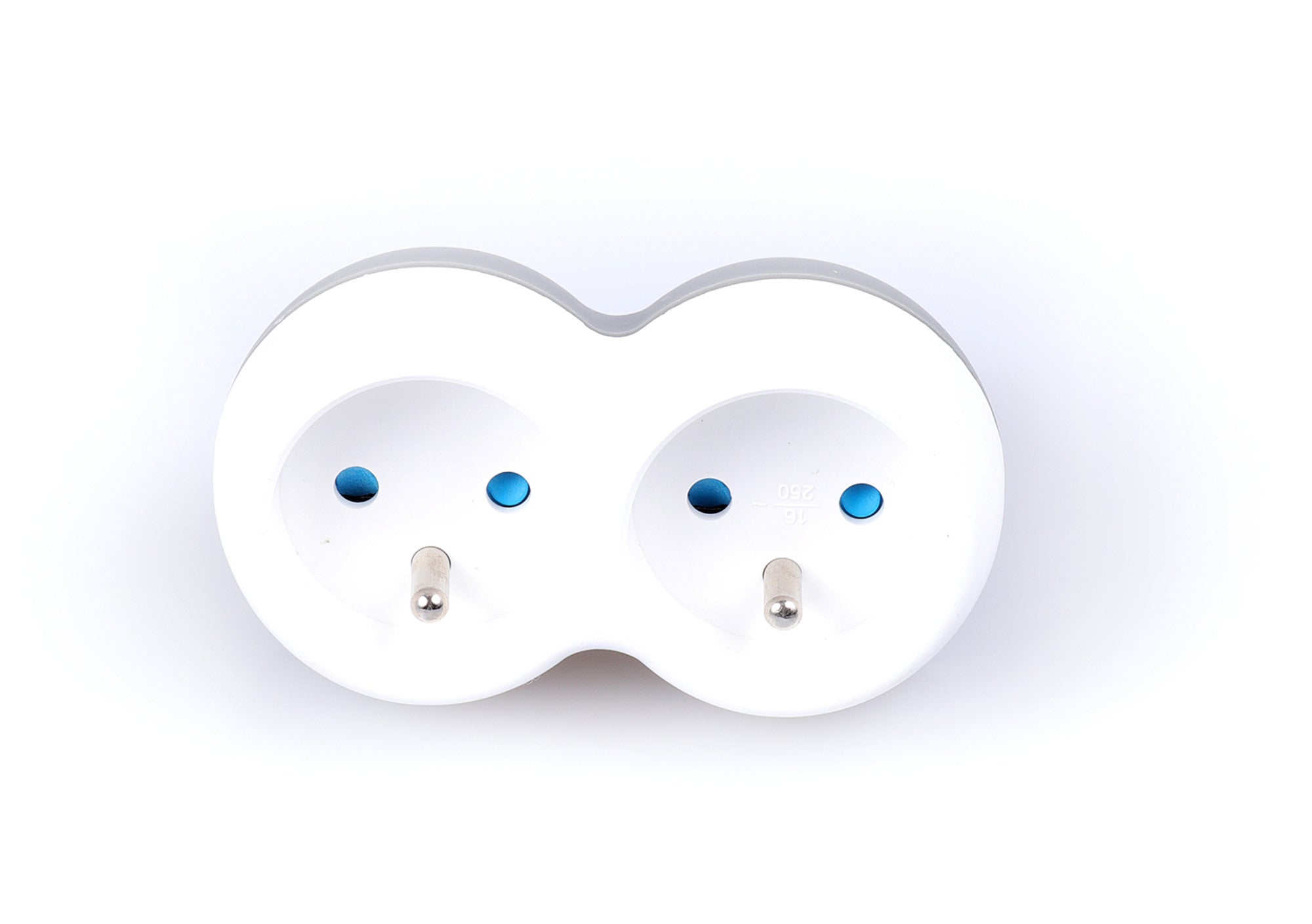 Rozgałęźnik elektryczny 2 gniazda z uziemieniem biało/szary 1