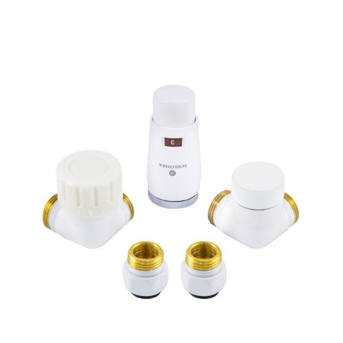 Zestaw termostatyczny Elegant Mini, osiowy lewy, ze złączkami PEX, biały