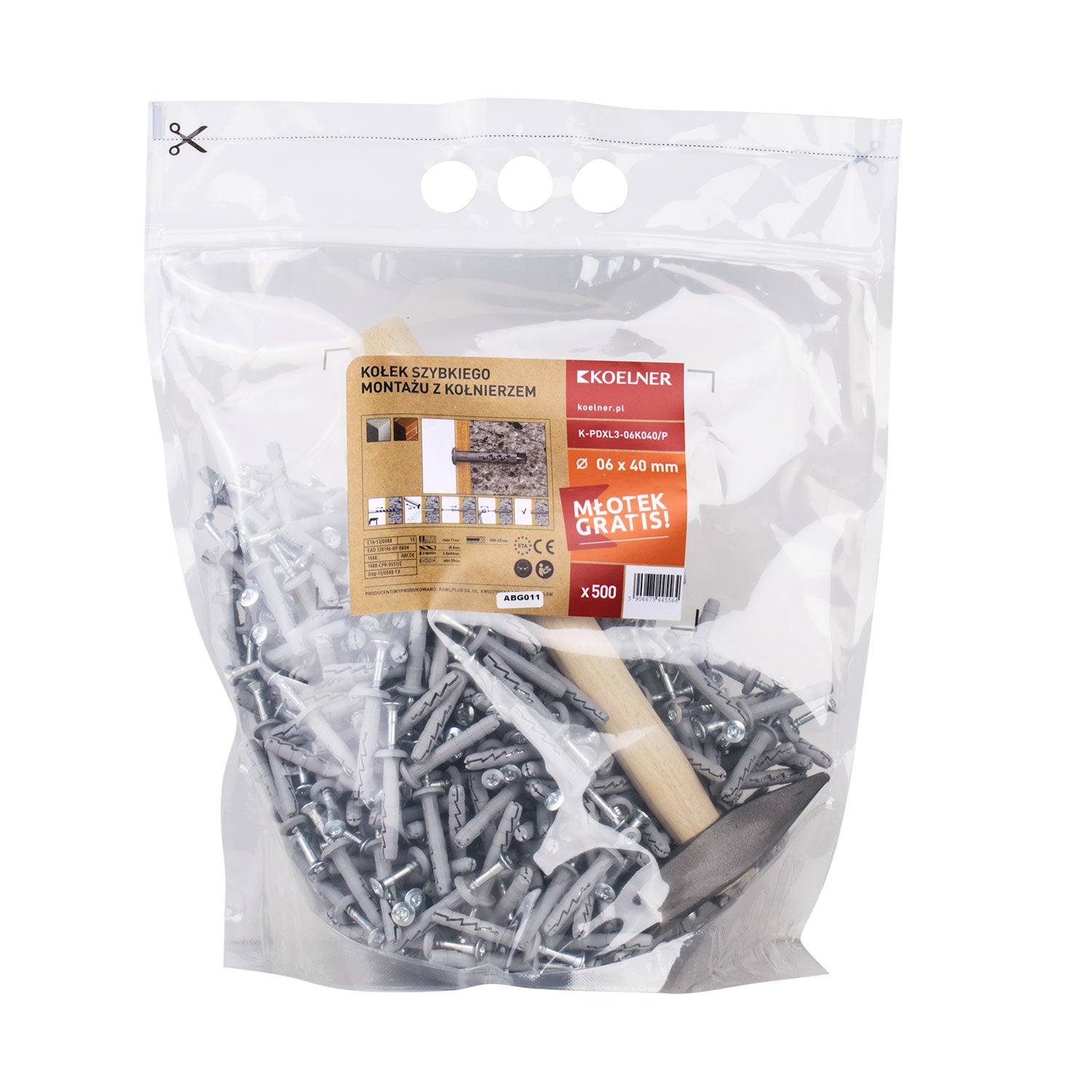 Kołek do wbijania 6x40 mm + młotek  1