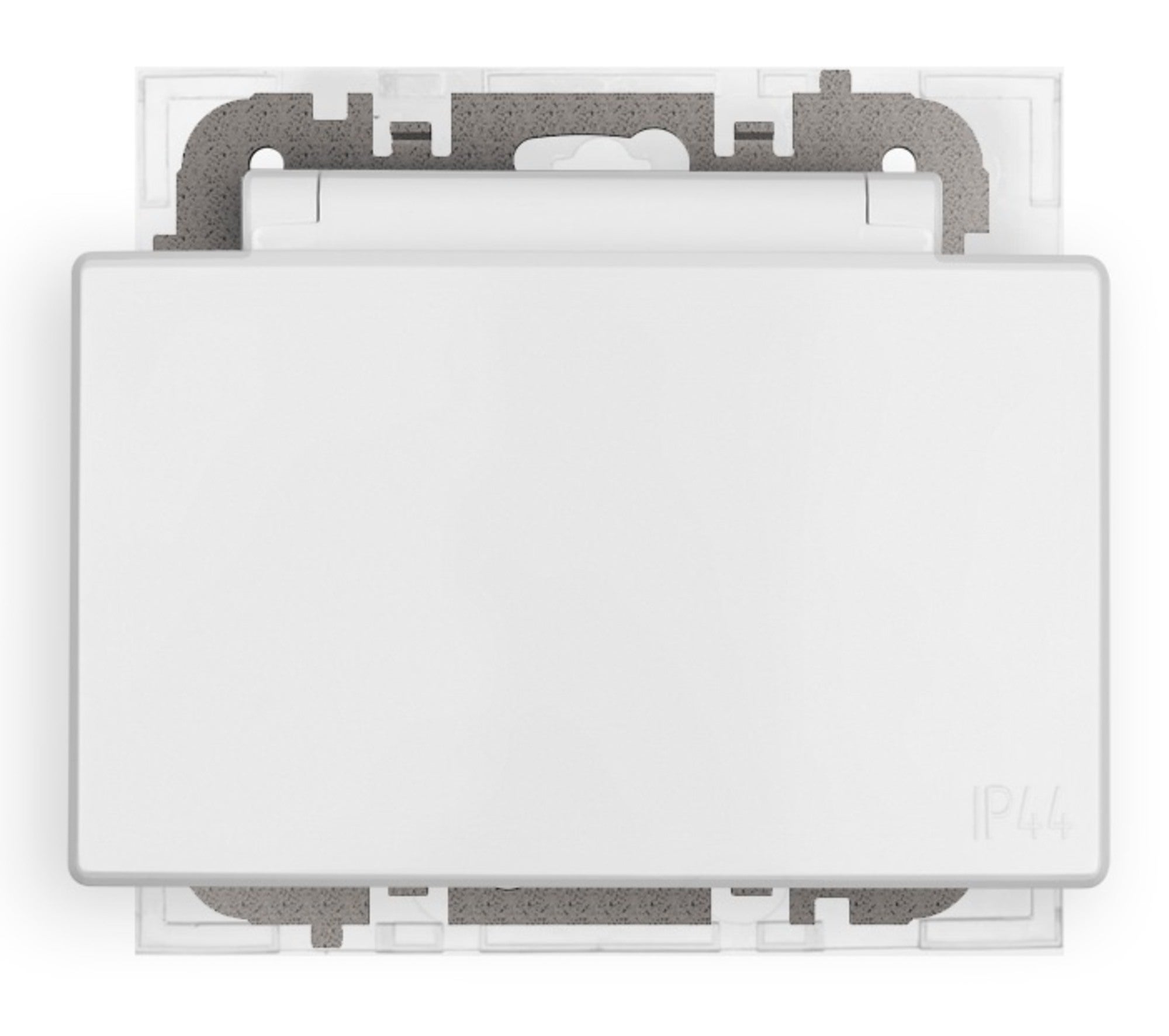 Santra biały gniazdo podwójne z uziemieniem IP44 z ramką