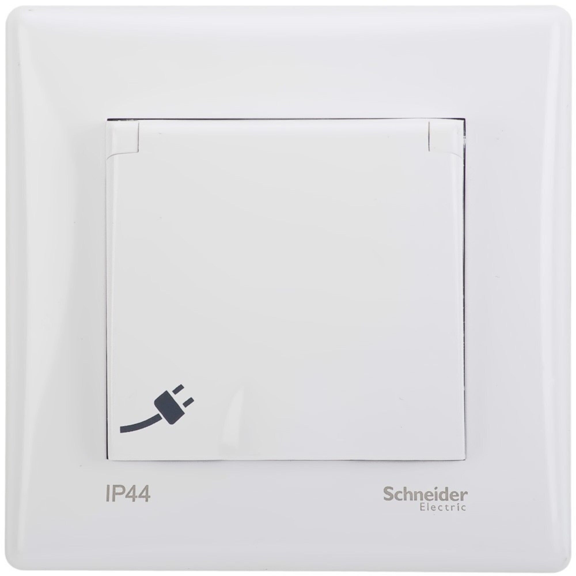 Schneider Sedna biały gniazdo pojedyncze z uziemieniem IP44 z przesłoną styków z ramką 1