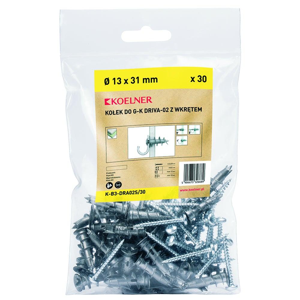 Kołek DRIVA do k/g z wkrętem (30 szt.)  1