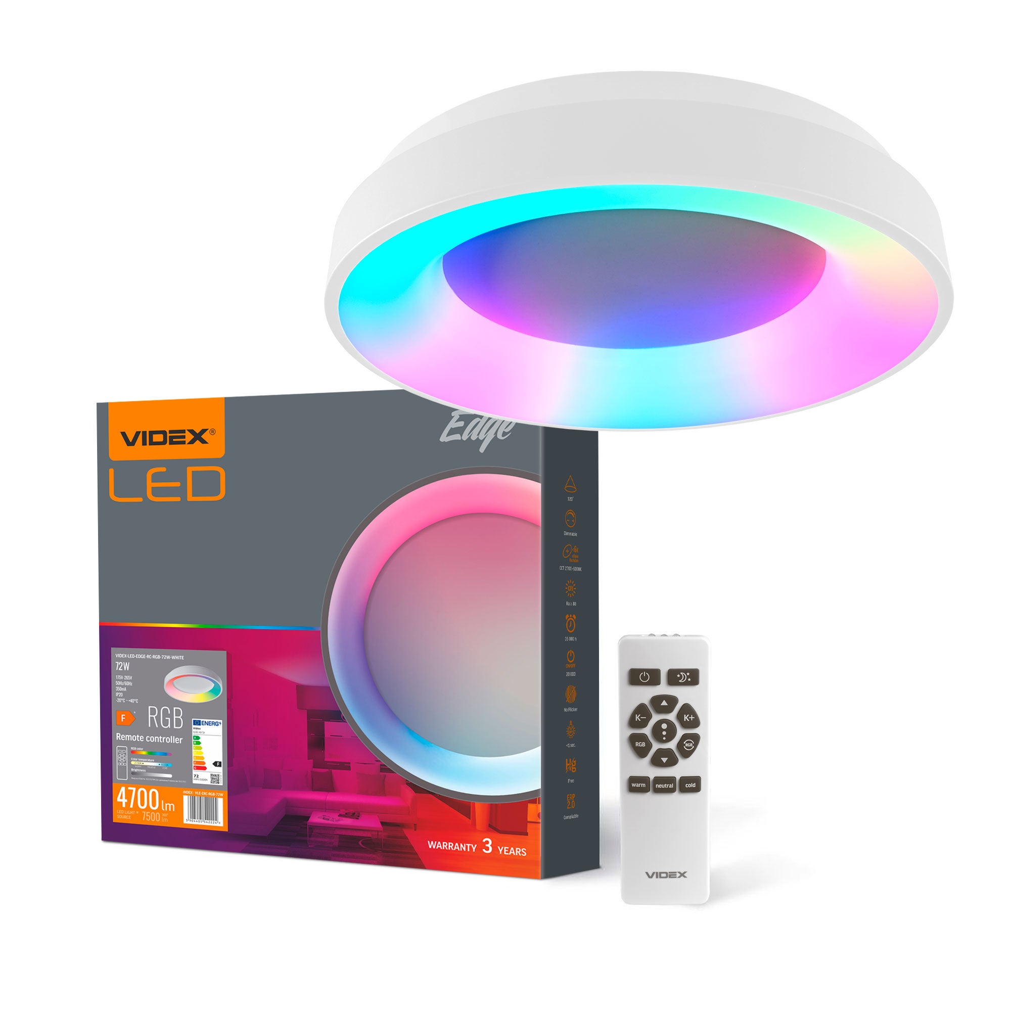 Plafon LED Edge 72W 4700Lm RGB IP20 biały 5