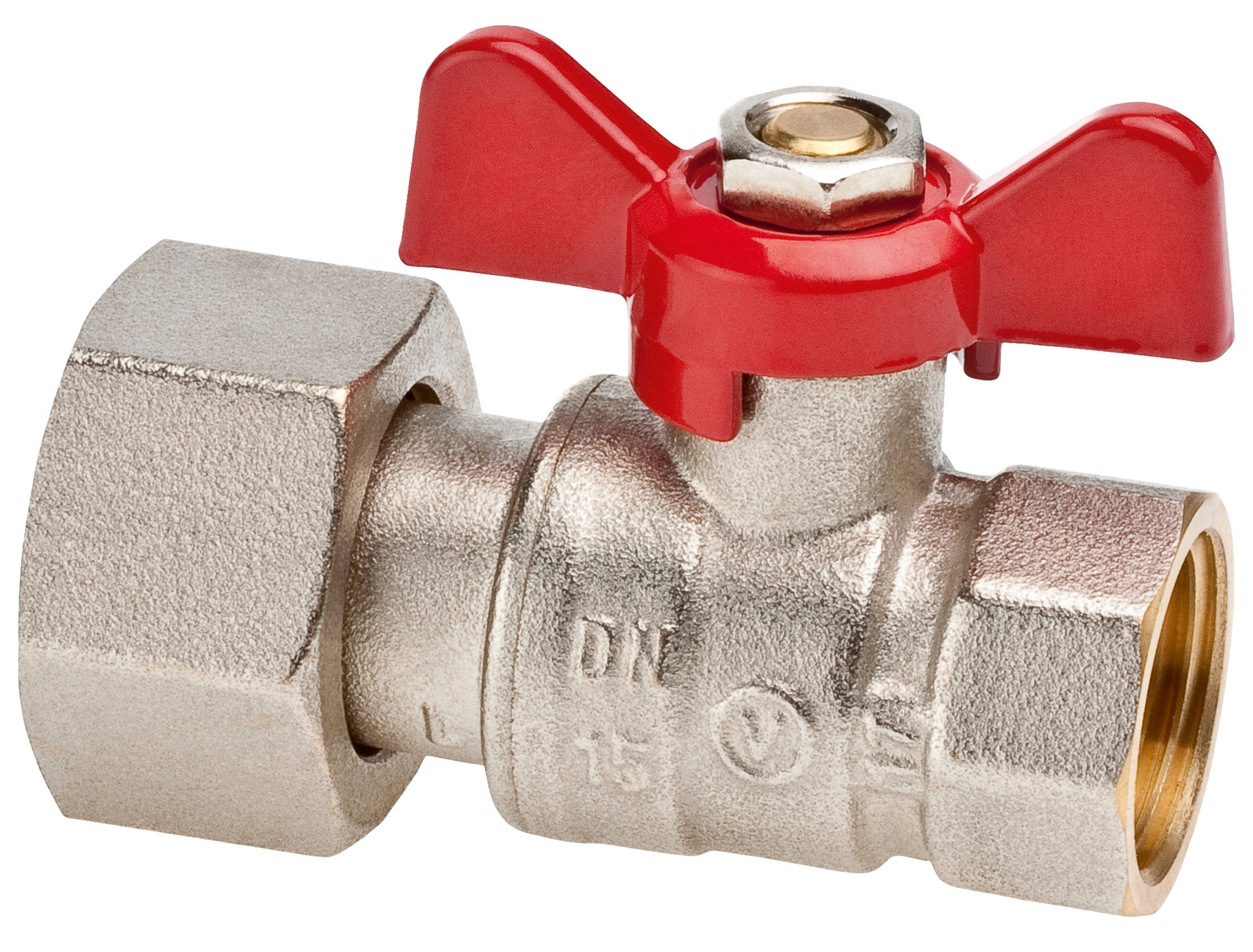 Zawór kulowy Spin GW 1/2x3/4" z obrotową nakrętką i motylkiem